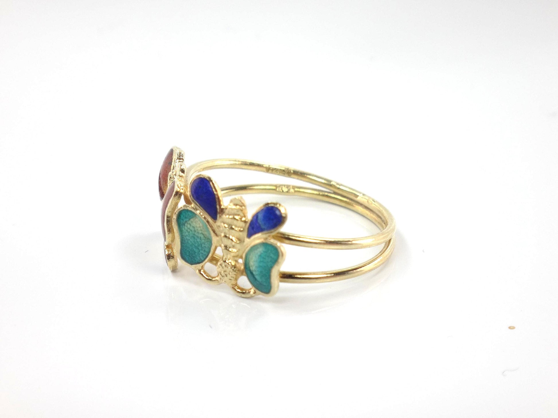 Solid 14k Gold Enamel Butterfly Ring - Vintage - Size 5.25-BelmarJewelers