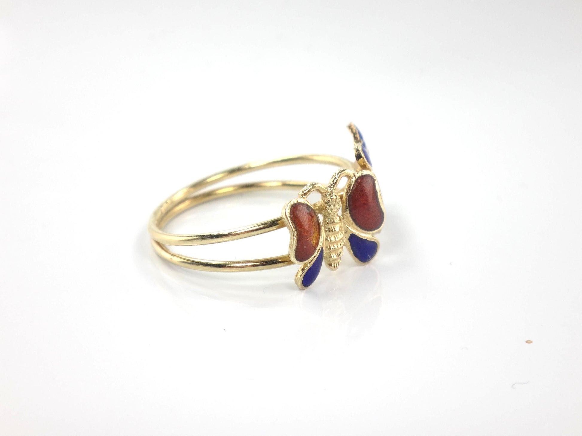 Solid 14k Gold Enamel Butterfly Ring - Vintage - Size 5.25-BelmarJewelers