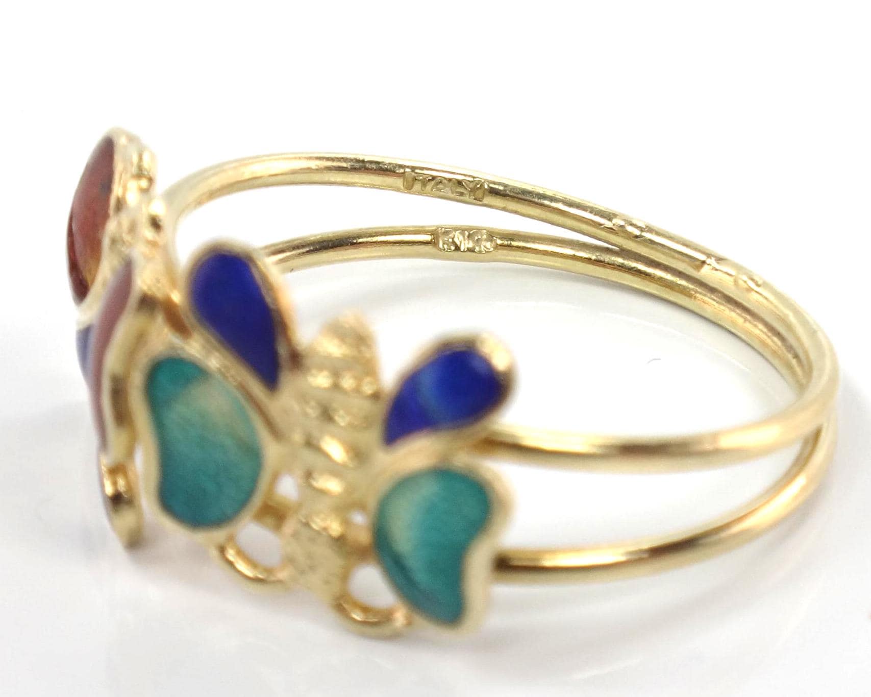 Solid 14k Gold Enamel Butterfly Ring - Vintage - Size 5.25-BelmarJewelers