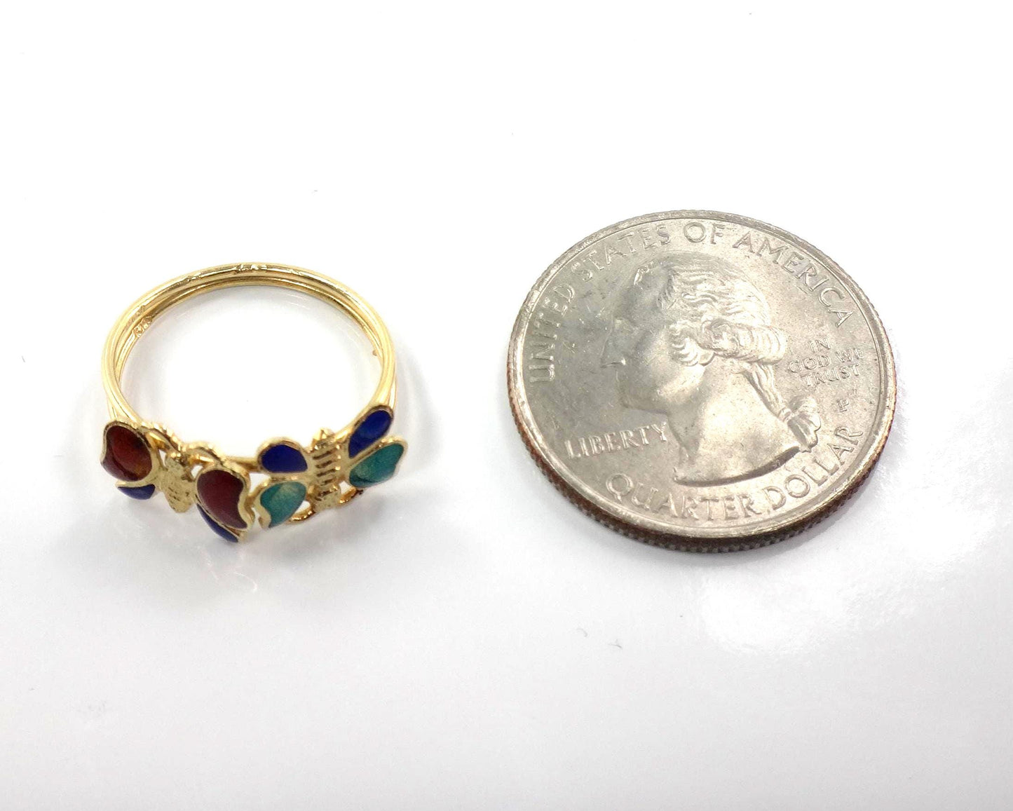 Solid 14k Gold Enamel Butterfly Ring - Vintage - Size 5.25-BelmarJewelers