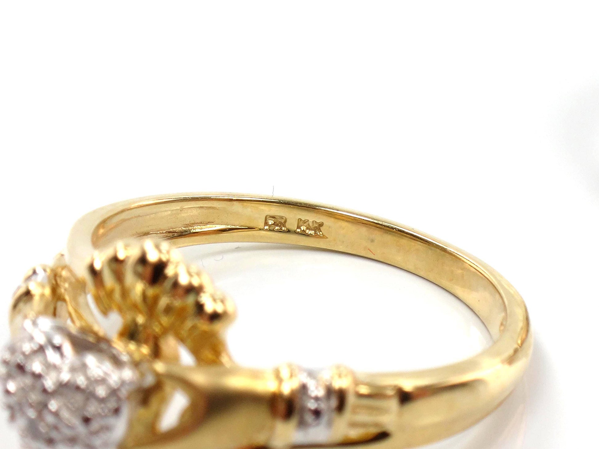 Vintage 14k Gold Diamond Claddagh Ring | Wedding Band | Size 7-BelmarJewelers