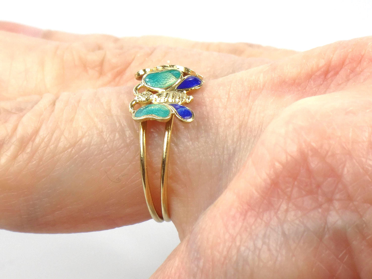 Solid 14k Gold Enamel Butterfly Ring - Vintage - Size 5.25-BelmarJewelers