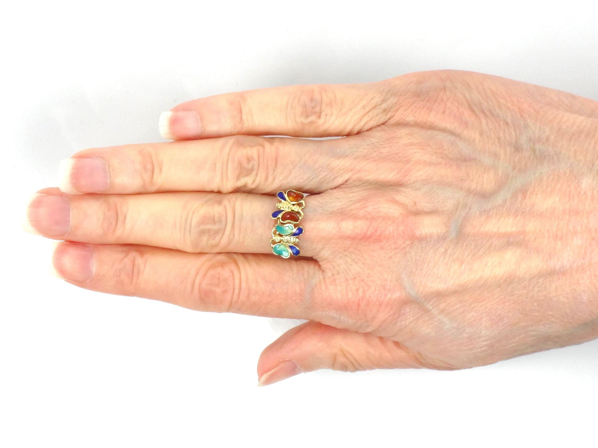 Solid 14k Gold Enamel Butterfly Ring - Vintage - Size 5.25-BelmarJewelers