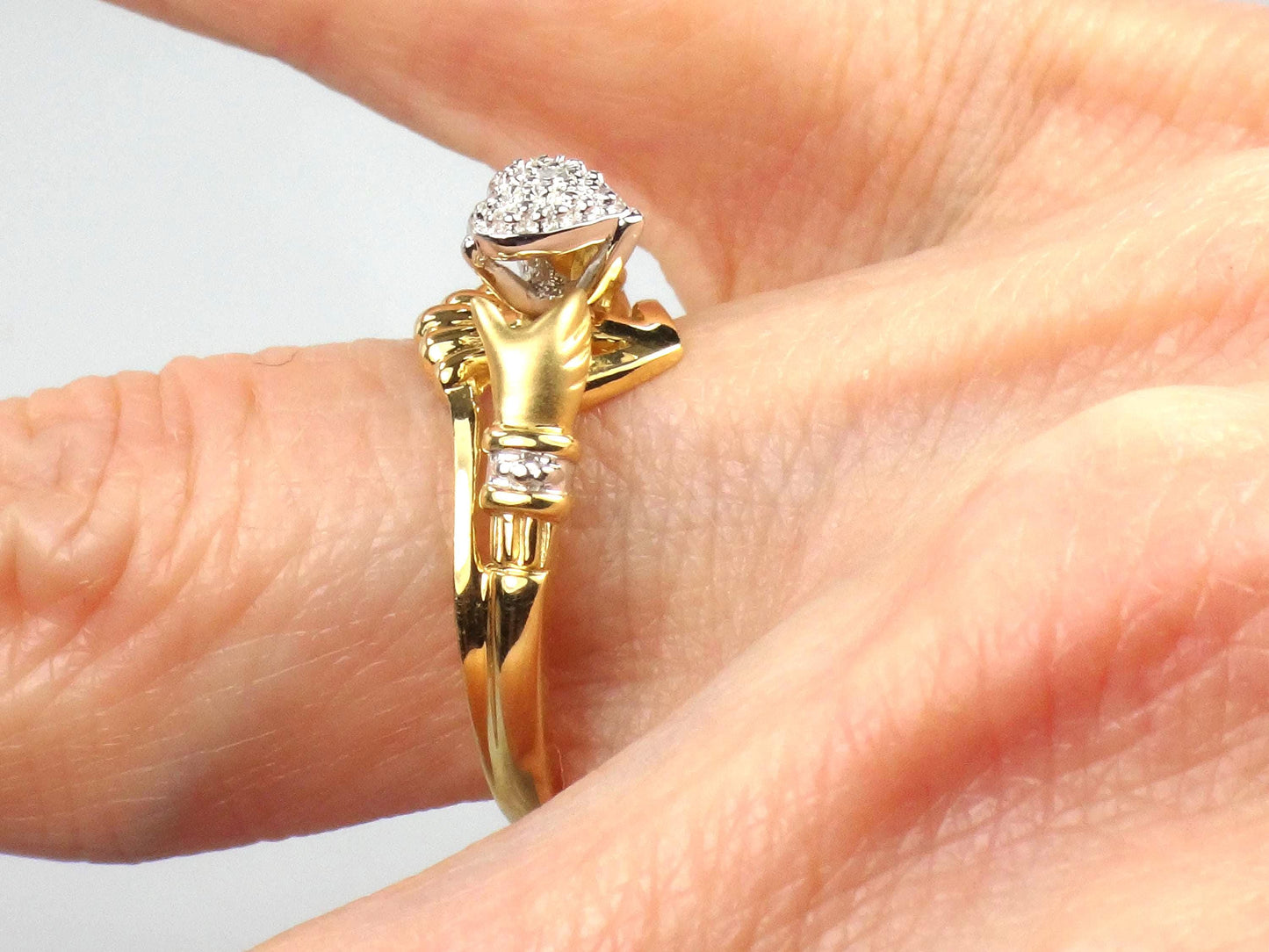 Vintage 14k Gold Diamond Claddagh Ring | Wedding Band | Size 7-BelmarJewelers