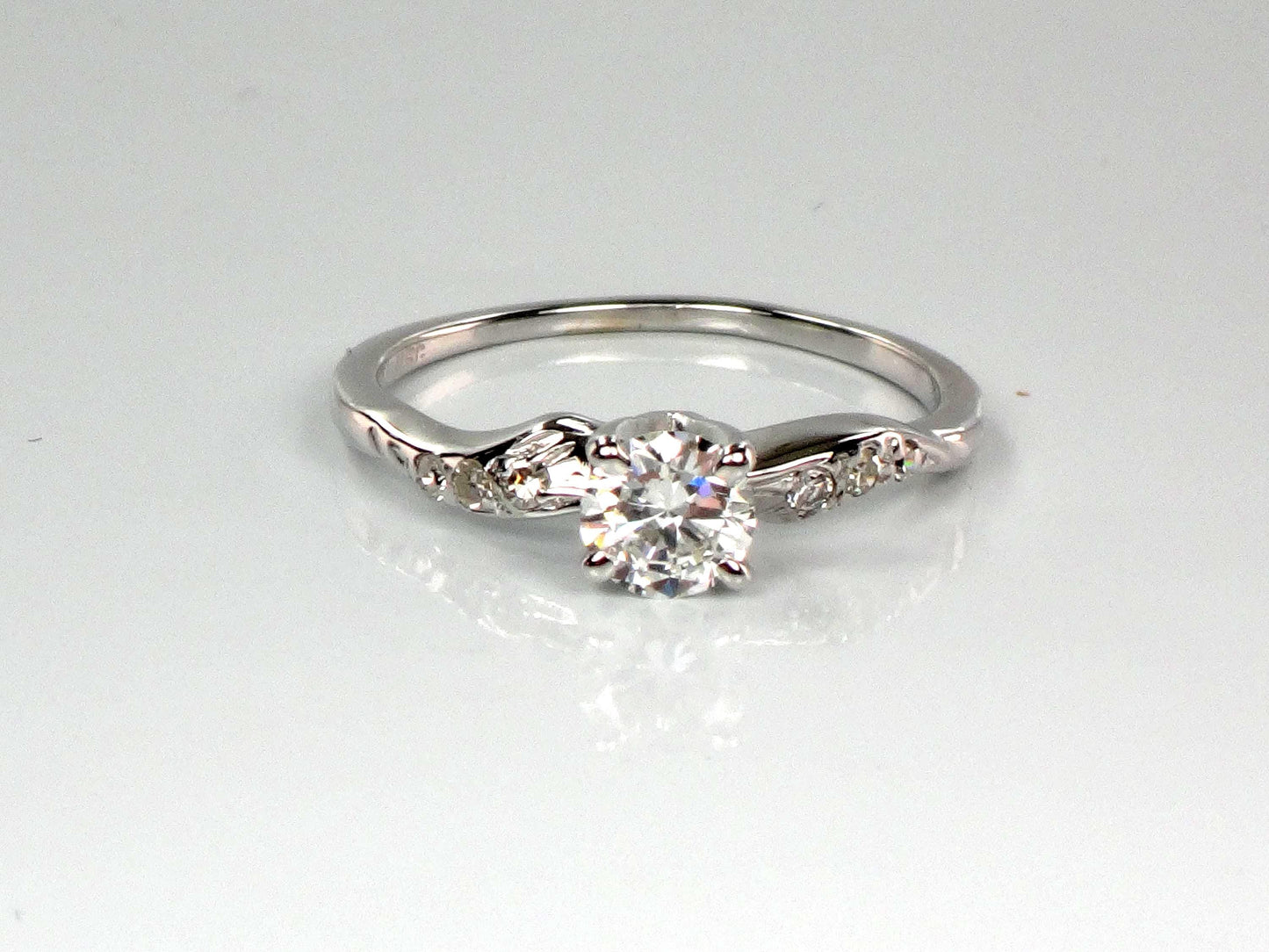Vintage 14k White Gold Diamond Engagement Ring: 0.55 Carat, 1960s Size 6.75-BelmarJewelers