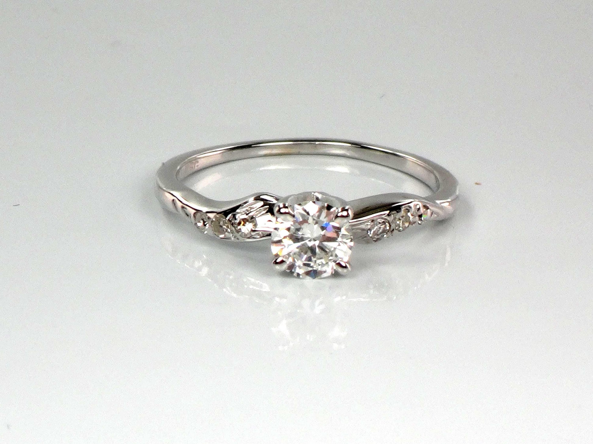 Vintage 14k White Gold Diamond Engagement Ring: 0.55 Carat, 1960s Size 6.75-BelmarJewelers