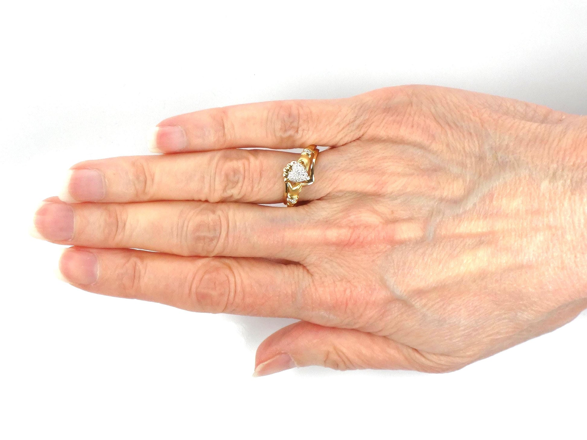 Vintage 14k Gold Diamond Claddagh Ring | Wedding Band | Size 7-BelmarJewelers