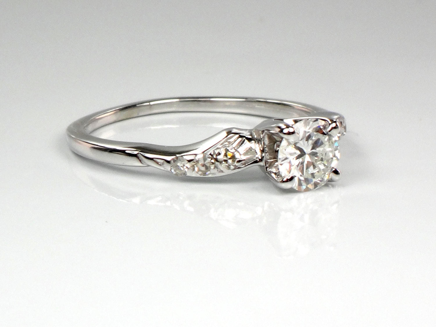 Vintage 14k White Gold Diamond Engagement Ring: 0.55 Carat, 1960s Size 6.75-BelmarJewelers