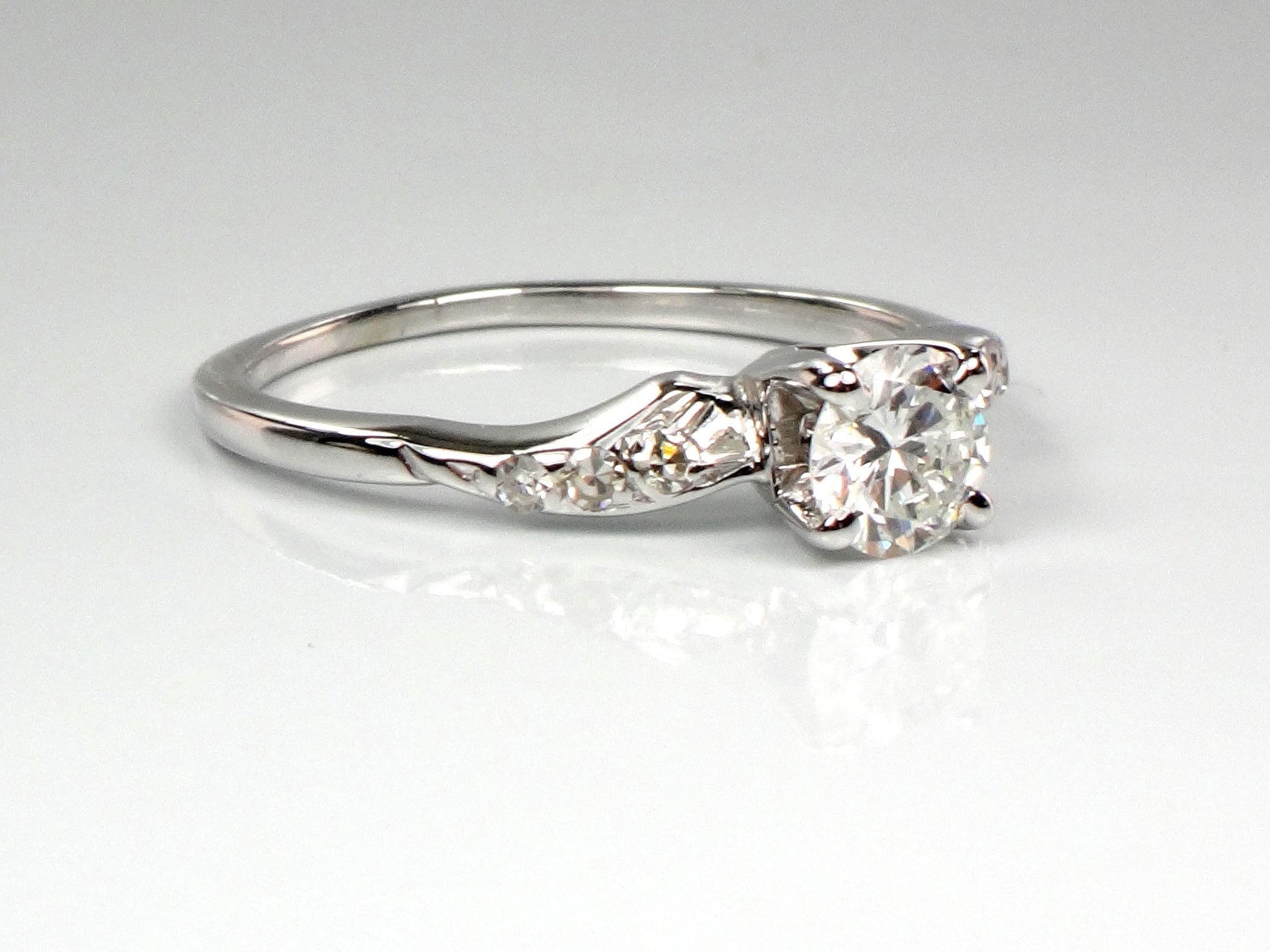 Vintage 14k White Gold Diamond Engagement Ring: 0.55 Carat, 1960s Size 6.75-BelmarJewelers