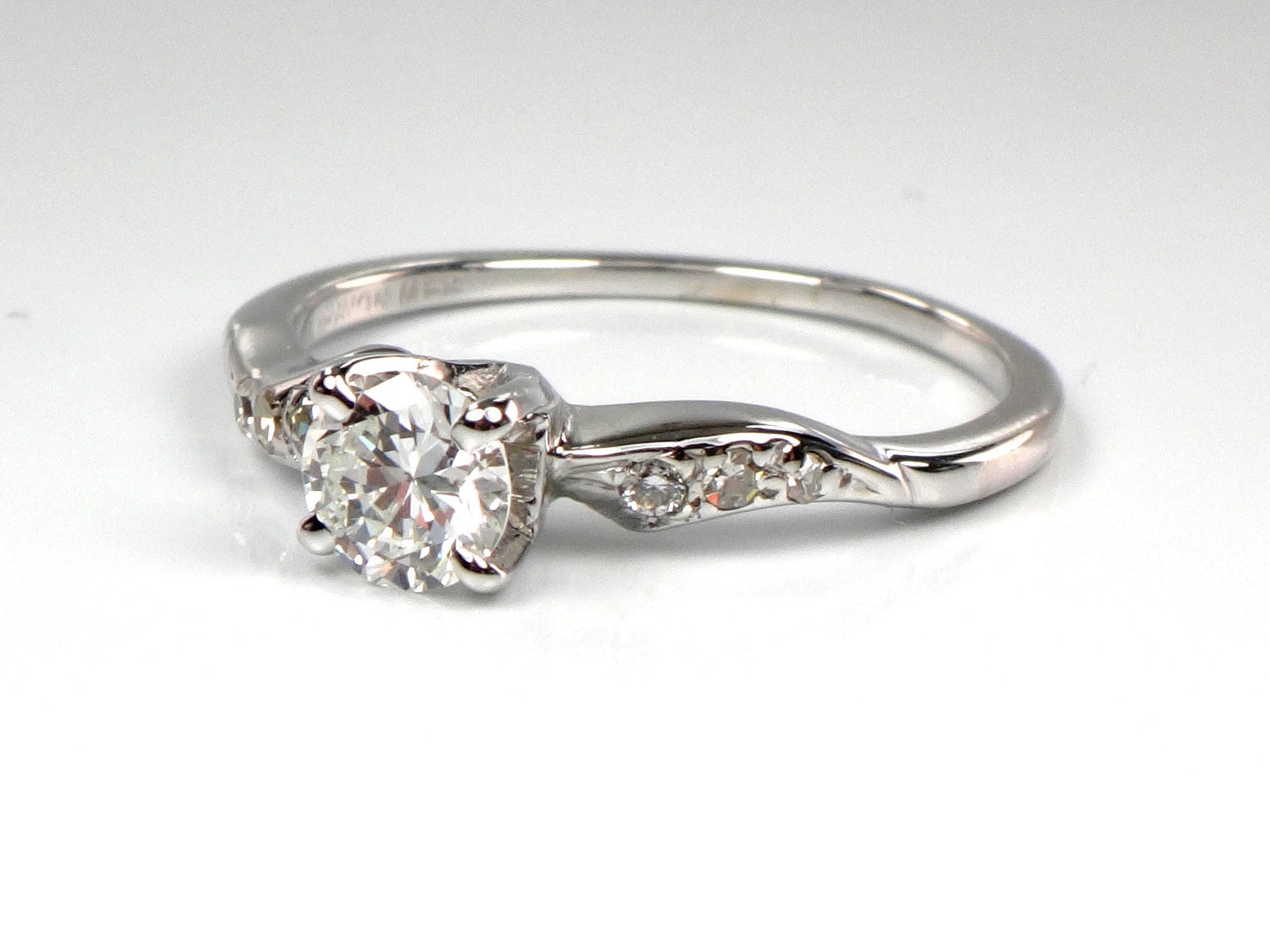 Vintage 14k White Gold Diamond Engagement Ring: 0.55 Carat, 1960s Size 6.75-BelmarJewelers