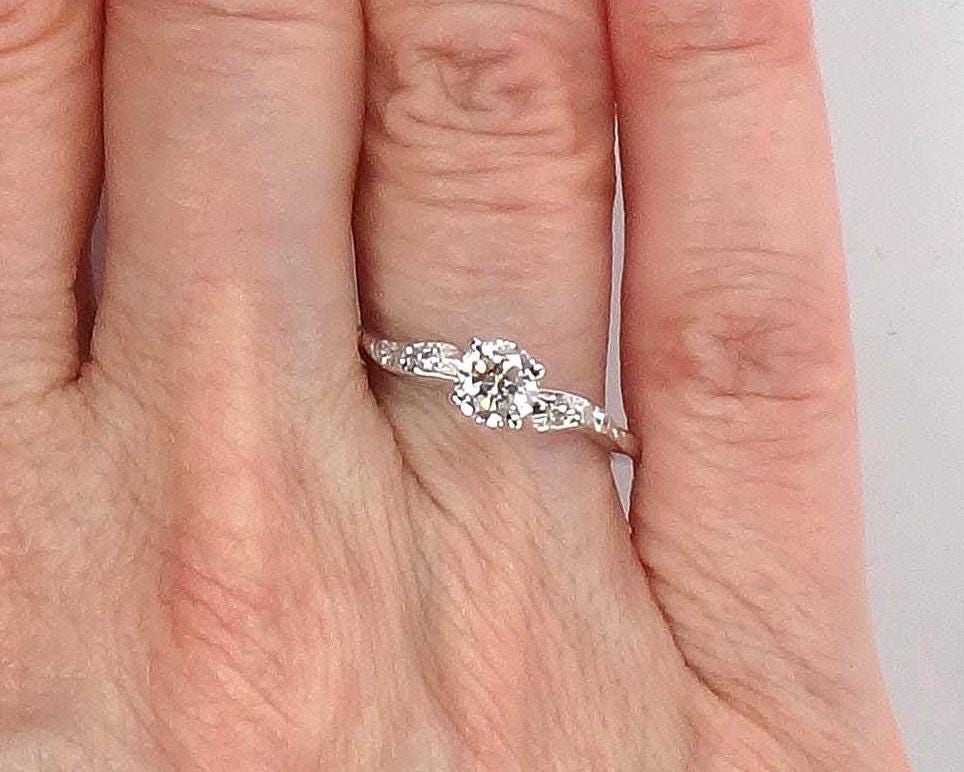 Vintage 14k White Gold Diamond Engagement Ring: 0.55 Carat, 1960s Size 6.75-BelmarJewelers