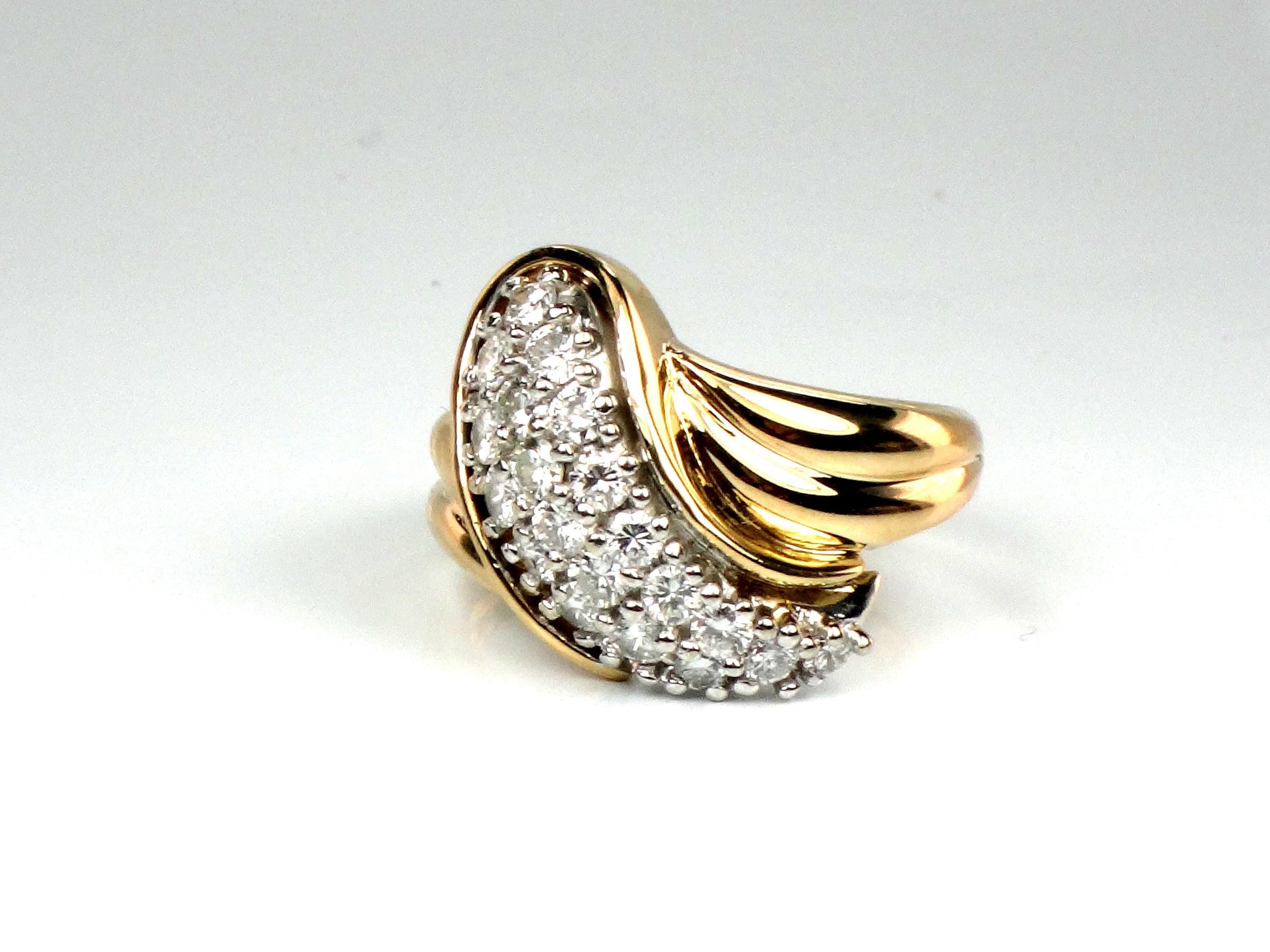Vintage 14k Yellow Gold Diamond Pave Cluster Ring: 1980s 1.0 CT TDW-BelmarJewelers