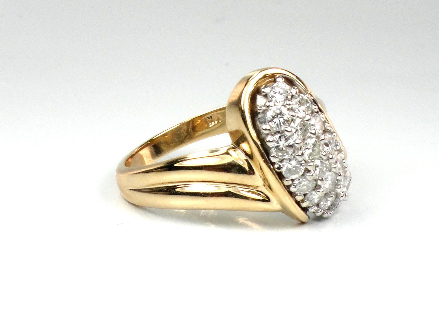 Vintage 14k Yellow Gold Diamond Pave Cluster Ring: 1980s 1.0 CT TDW-BelmarJewelers