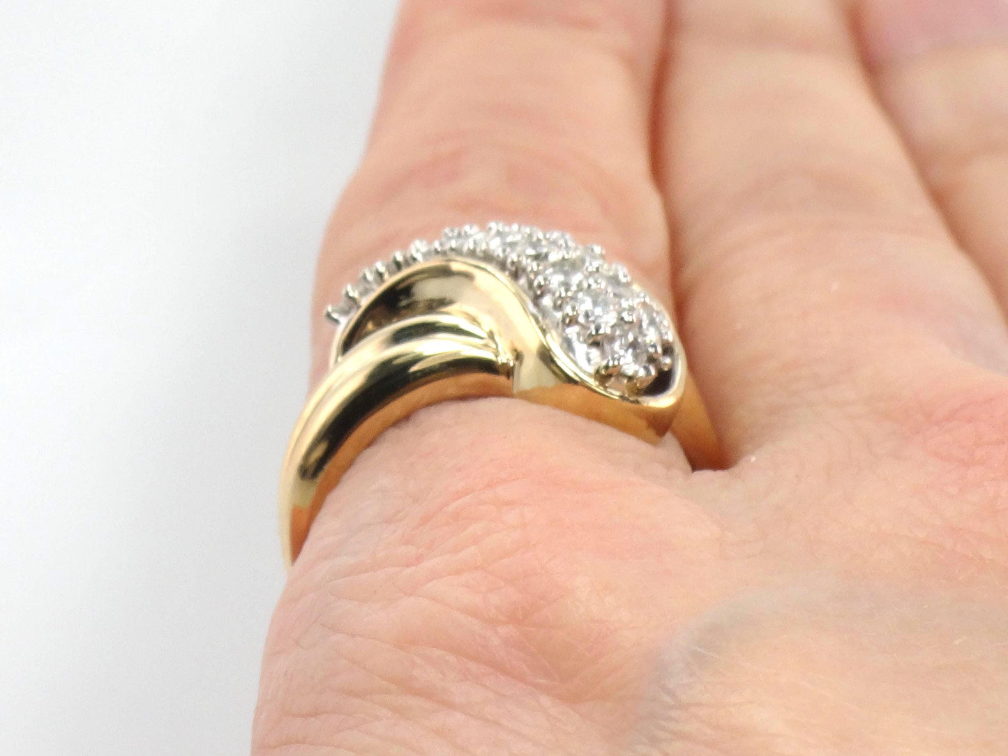 Vintage 14k Yellow Gold Diamond Pave Cluster Ring: 1980s 1.0 CT TDW-BelmarJewelers