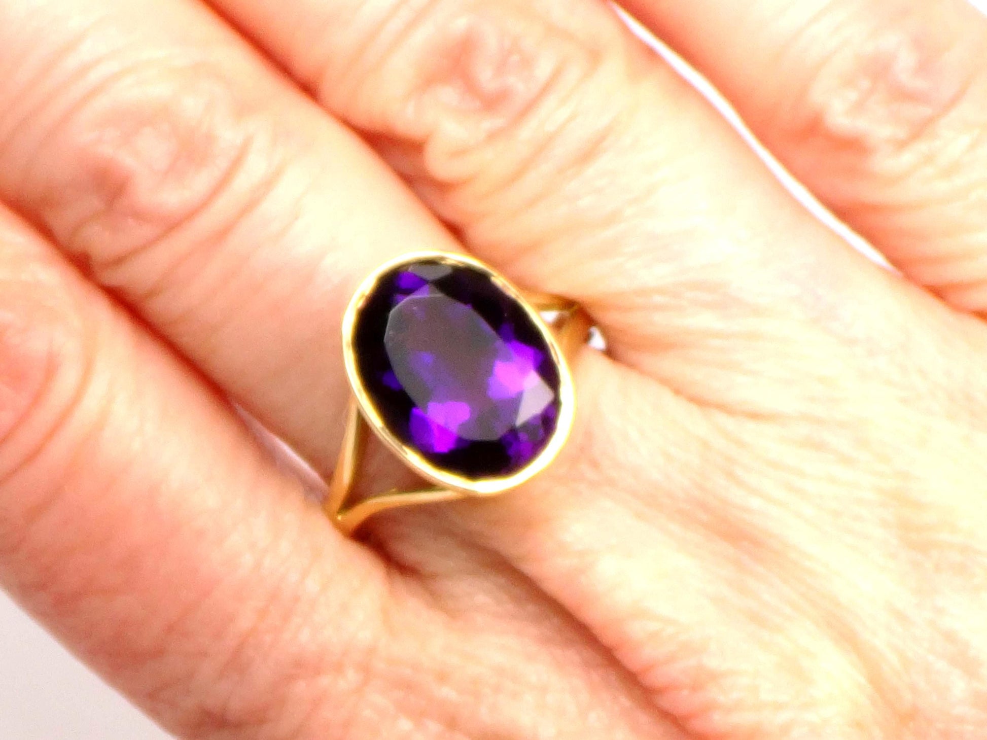 Vintage 19.2k Yellow Gold Bezel Set Amethyst Ring, Size 7-BelmarJewelers