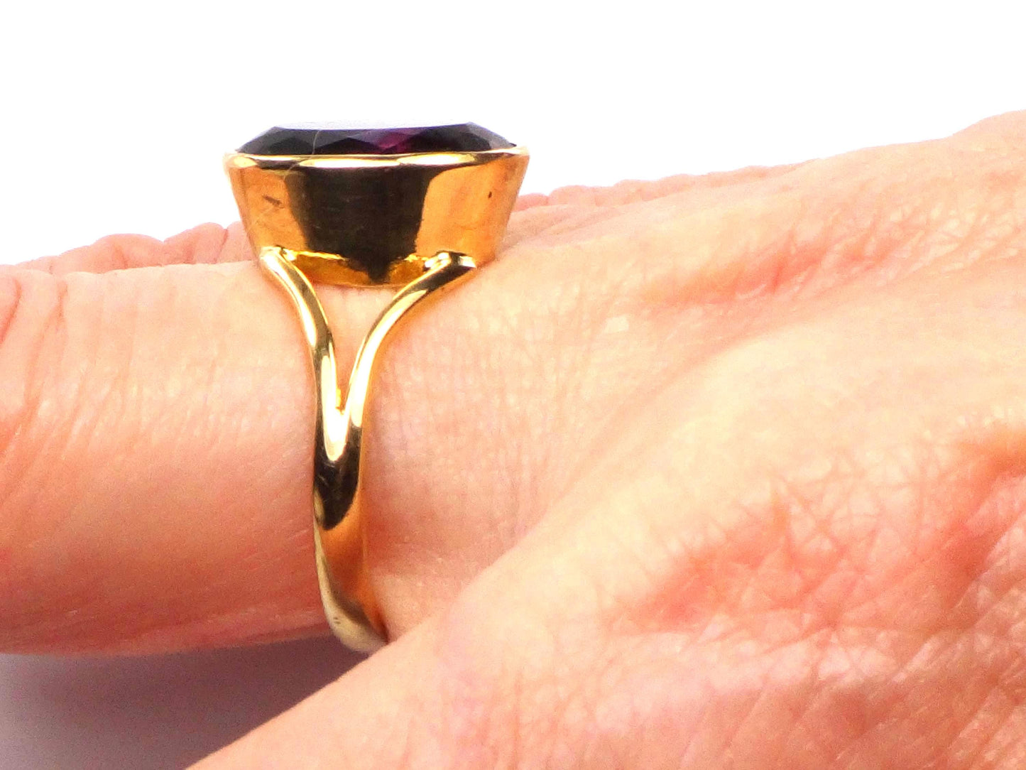 Vintage 19.2k Yellow Gold Bezel Set Amethyst Ring, Size 7-BelmarJewelers