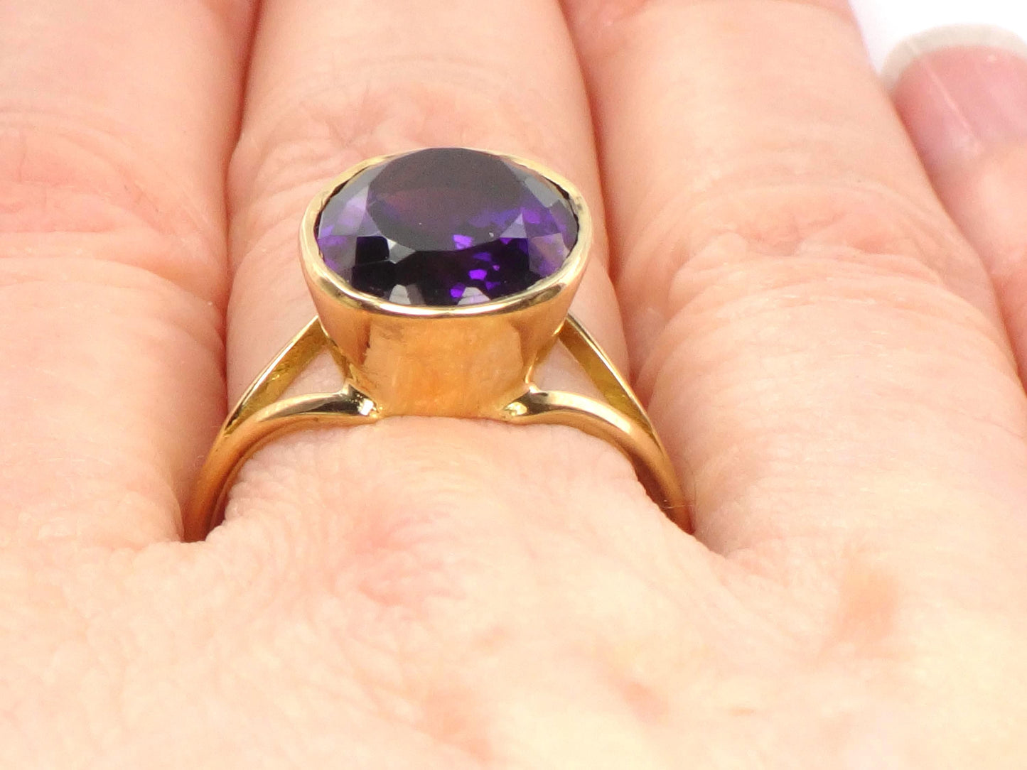 Vintage 19.2k Yellow Gold Bezel Set Amethyst Ring, Size 7-BelmarJewelers