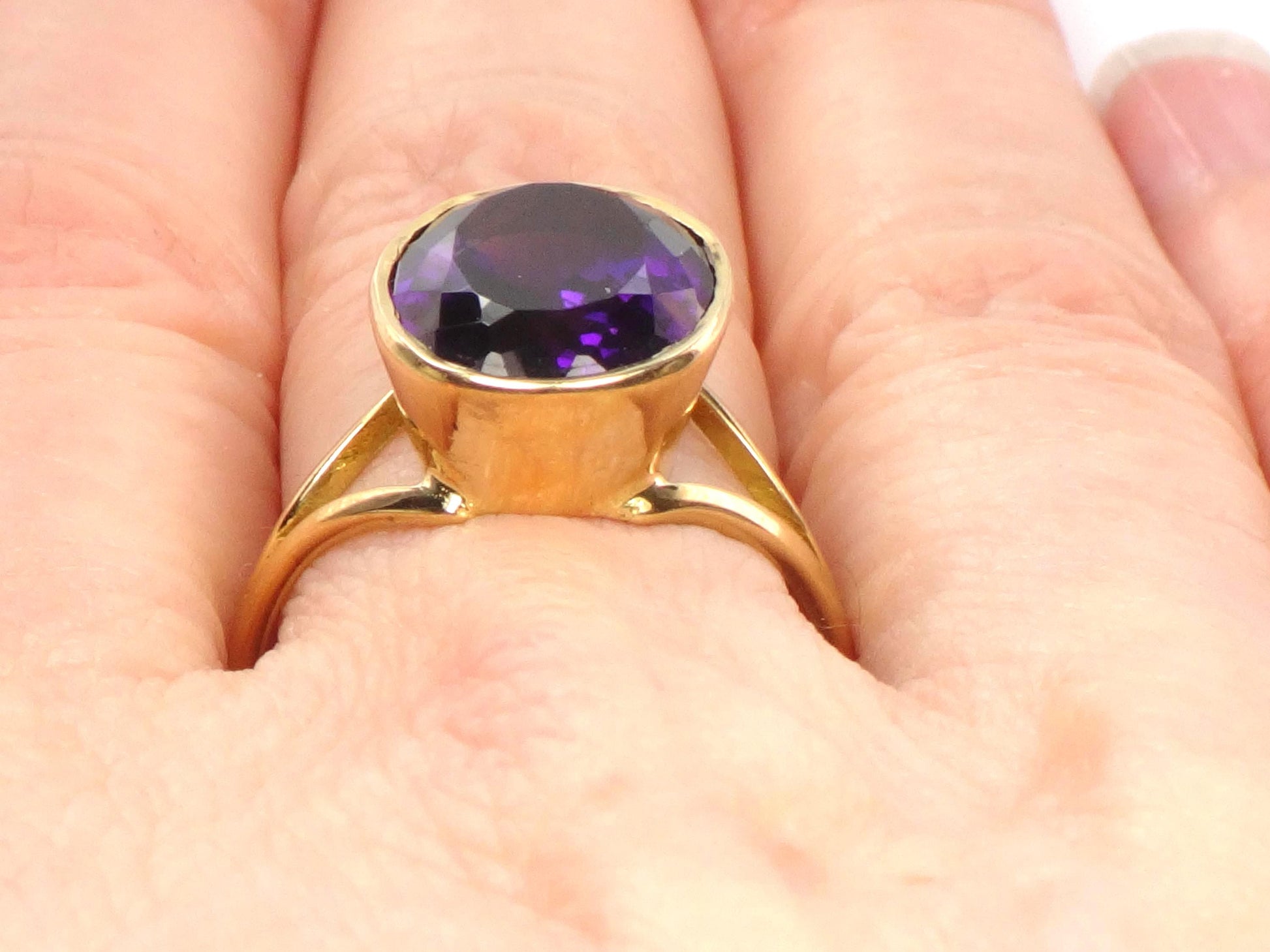 Vintage 19.2k Yellow Gold Bezel Set Amethyst Ring, Size 7-BelmarJewelers