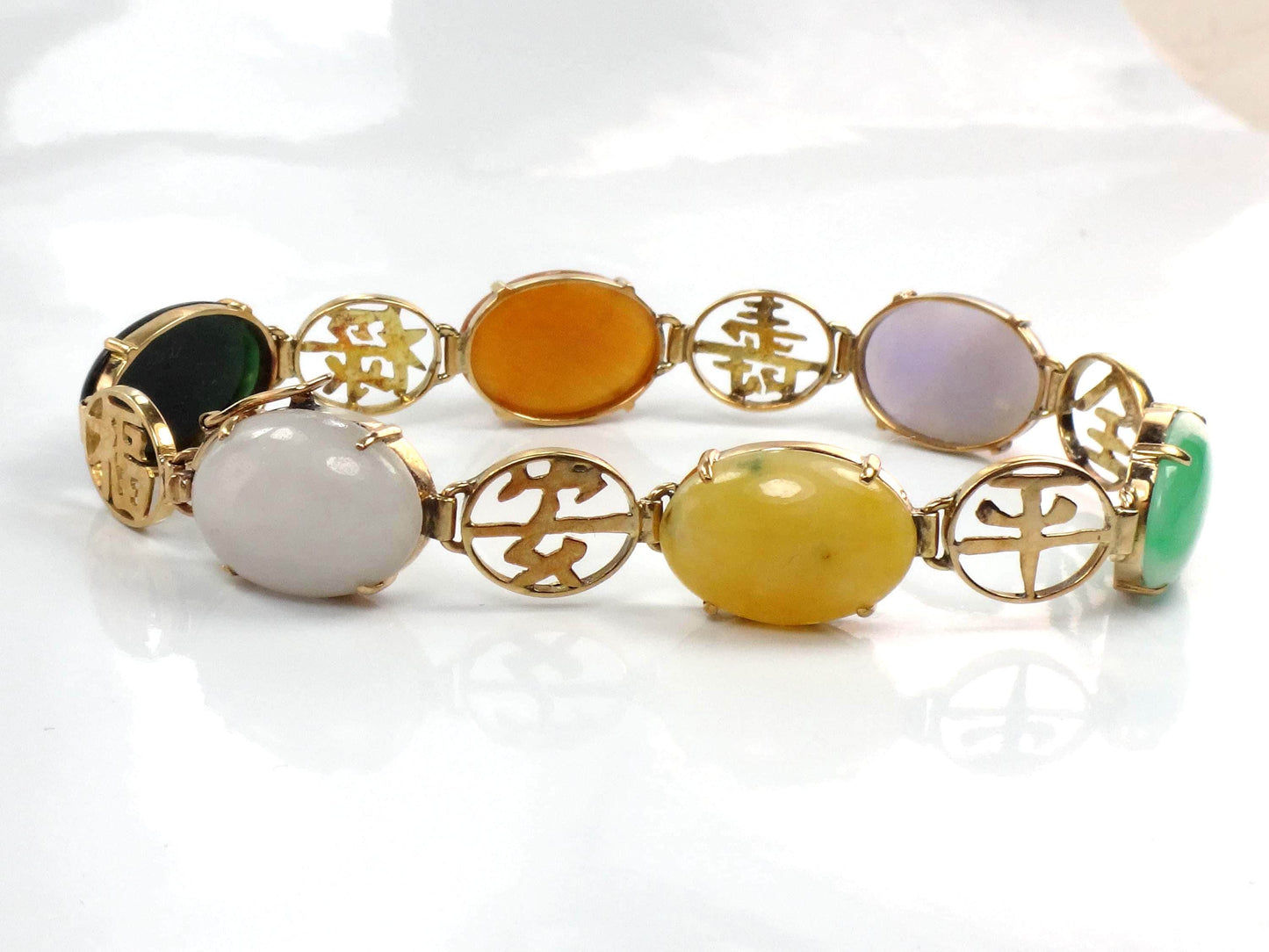 Vintage 14k Gold Jade & Onyx Bracelet, 7.25"-BelmarJewelers