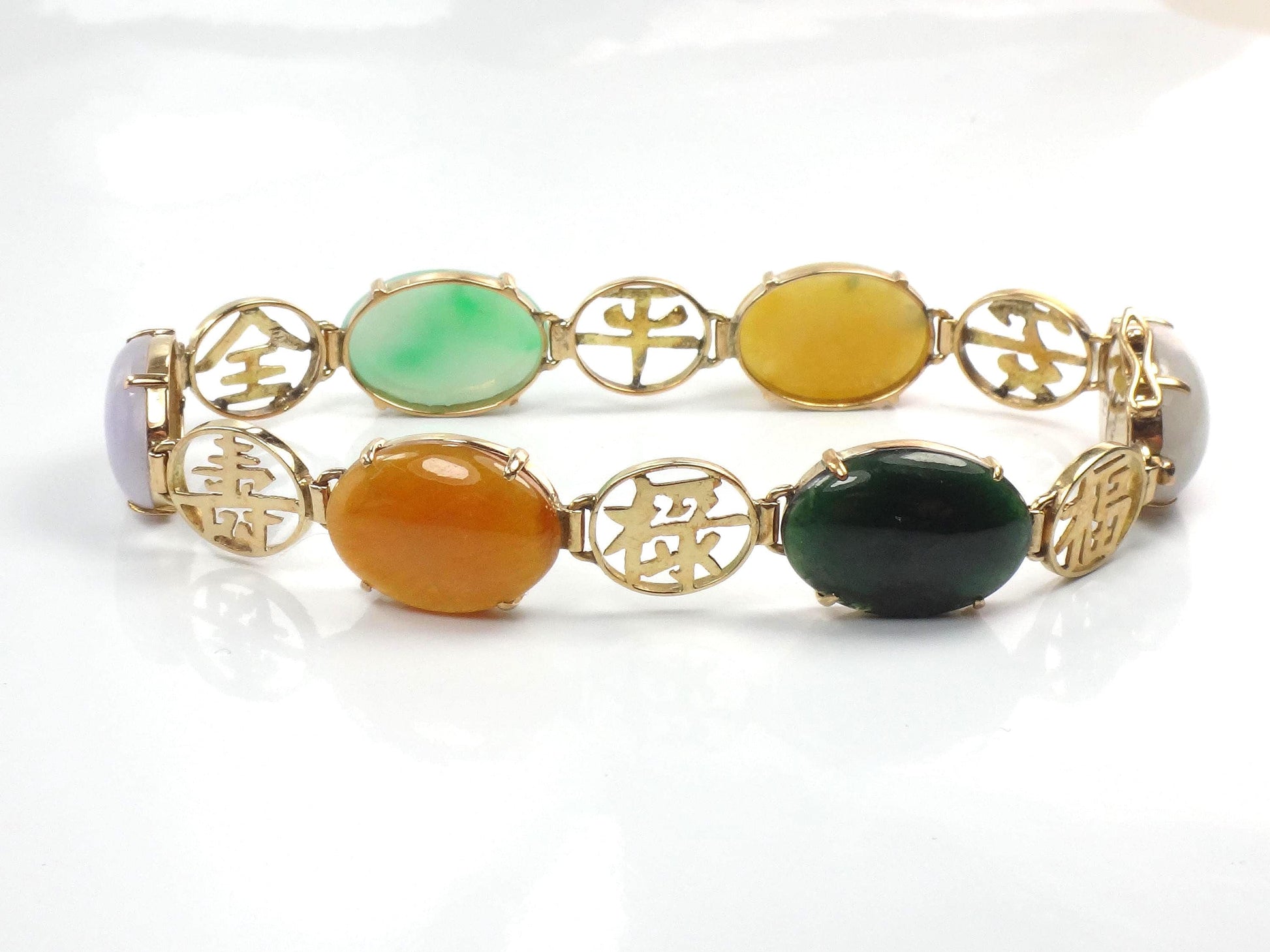 Vintage 14k Gold Jade & Onyx Bracelet, 7.25"-BelmarJewelers