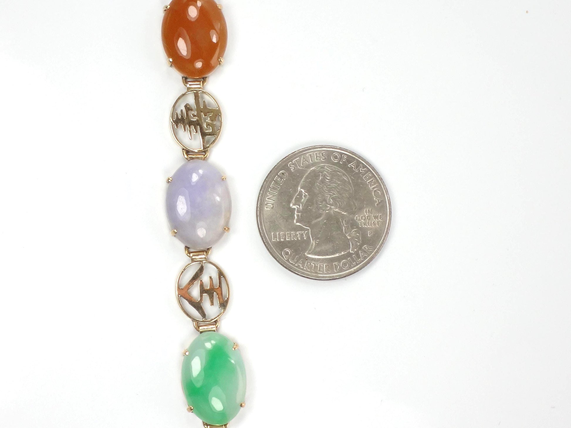 Vintage 14k Gold Jade & Onyx Bracelet, 7.25"-BelmarJewelers