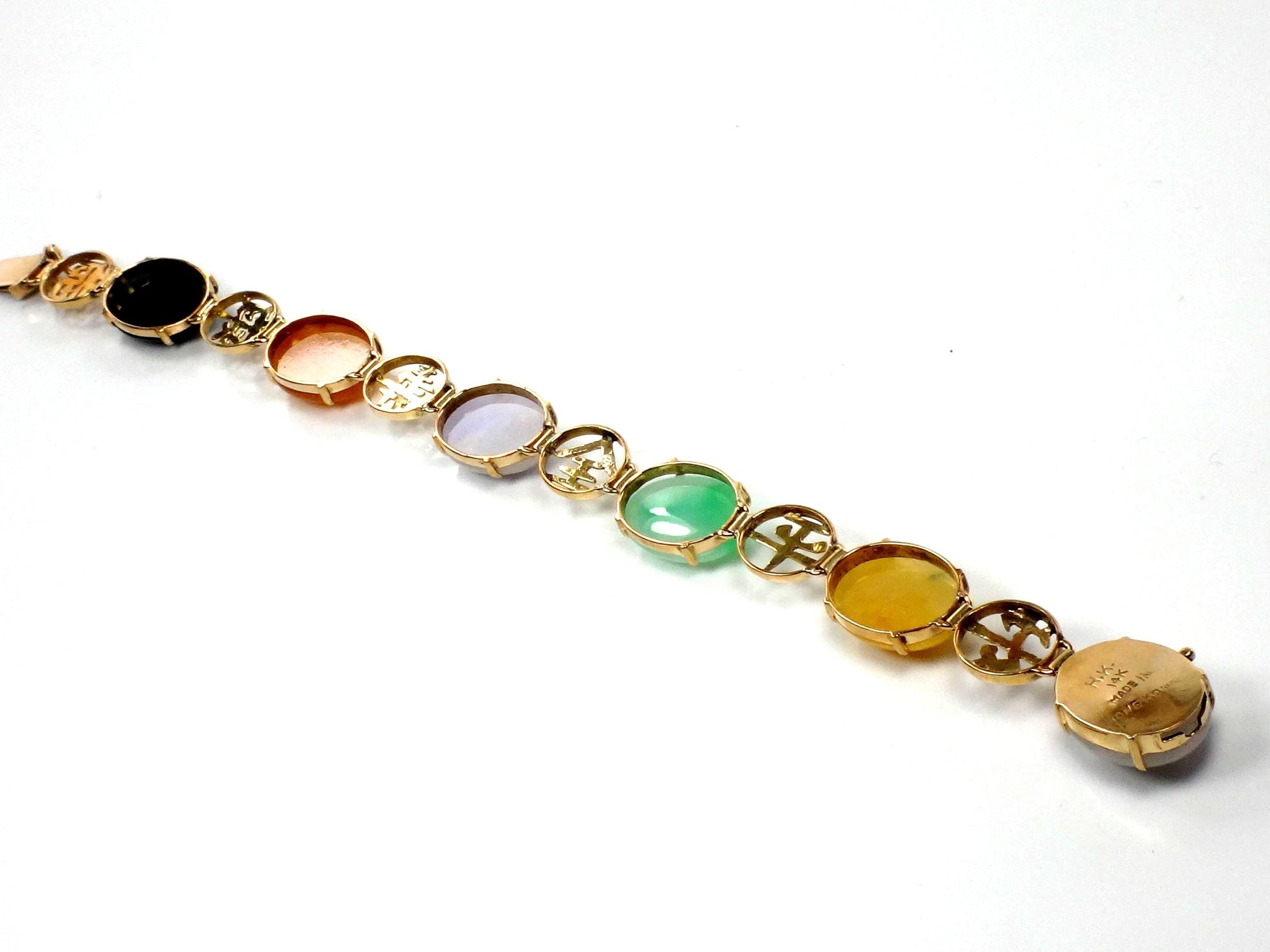 Vintage 14k Gold Jade & Onyx Bracelet, 7.25"-BelmarJewelers