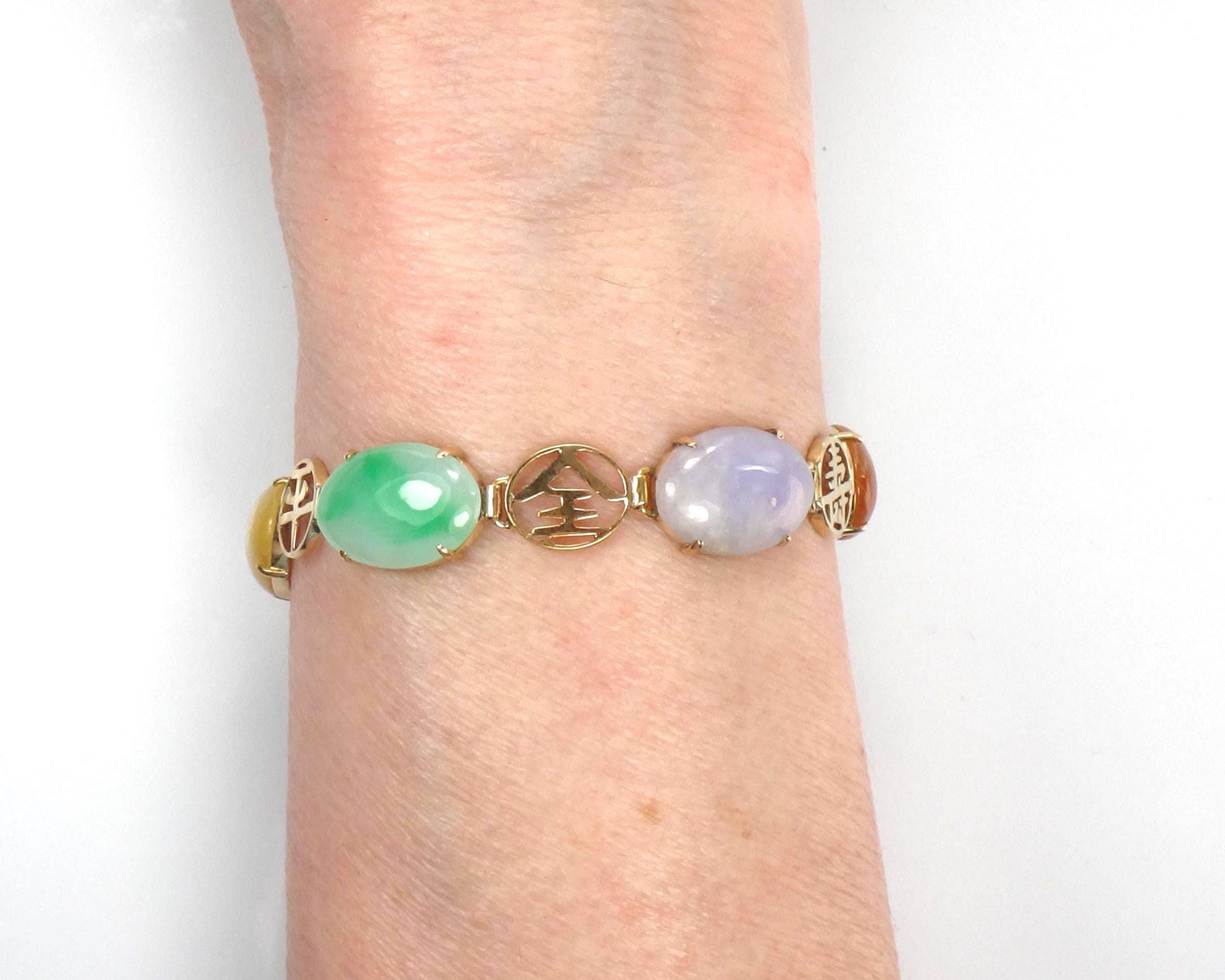 Vintage 14k Gold Jade & Onyx Bracelet, 7.25"-BelmarJewelers