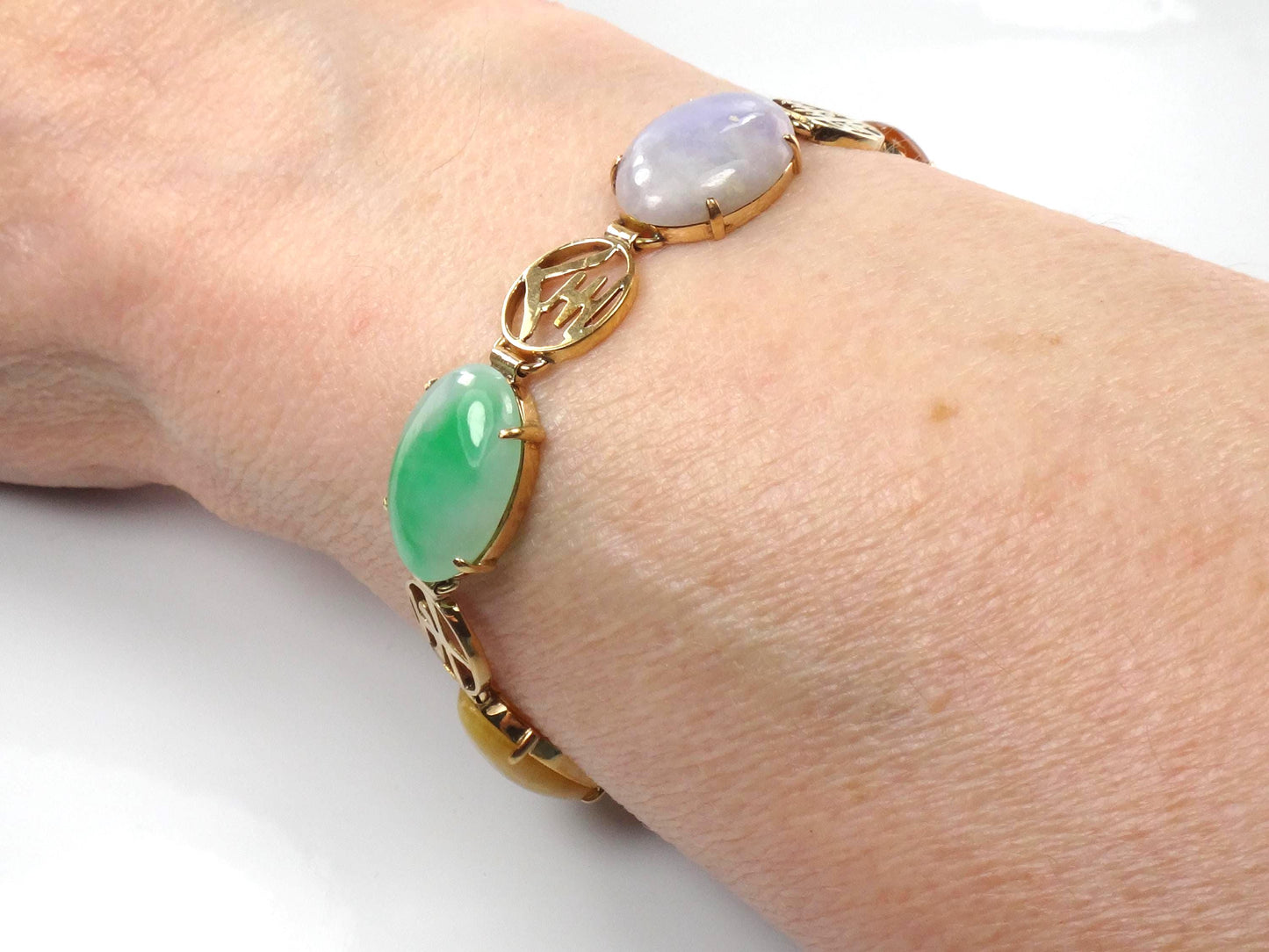 Vintage 14k Gold Jade & Onyx Bracelet, 7.25"-BelmarJewelers