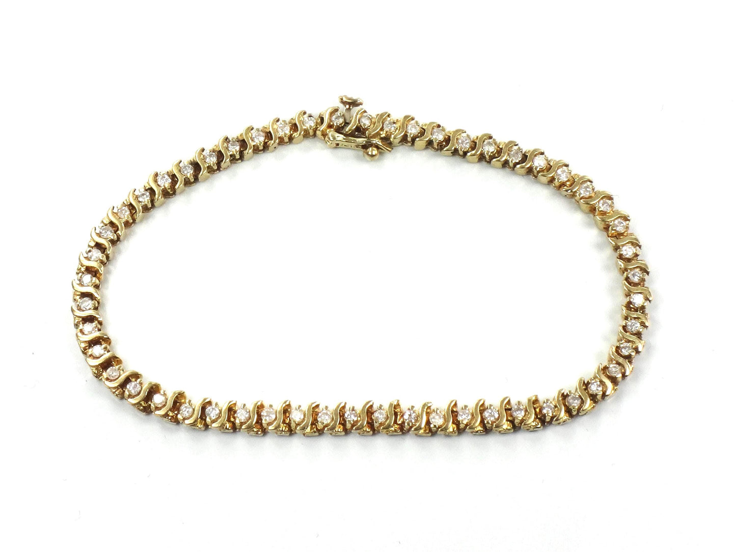 Vintage 14k Yellow Gold Diamond Tennis Bracelet, 1.25 CTS, 7 3/8"-BelmarJewelers