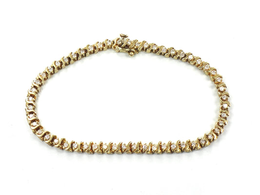 Vintage 14k Yellow Gold Diamond Tennis Bracelet, 1.25 CTS, 7 3/8"-BelmarJewelers