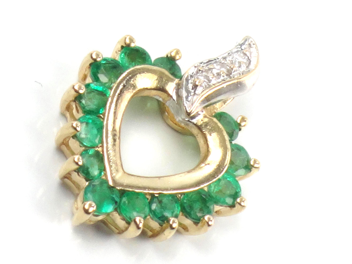 Vintage 14k Gold Natural Emerald & Diamond Heart Pendant-BelmarJewelers