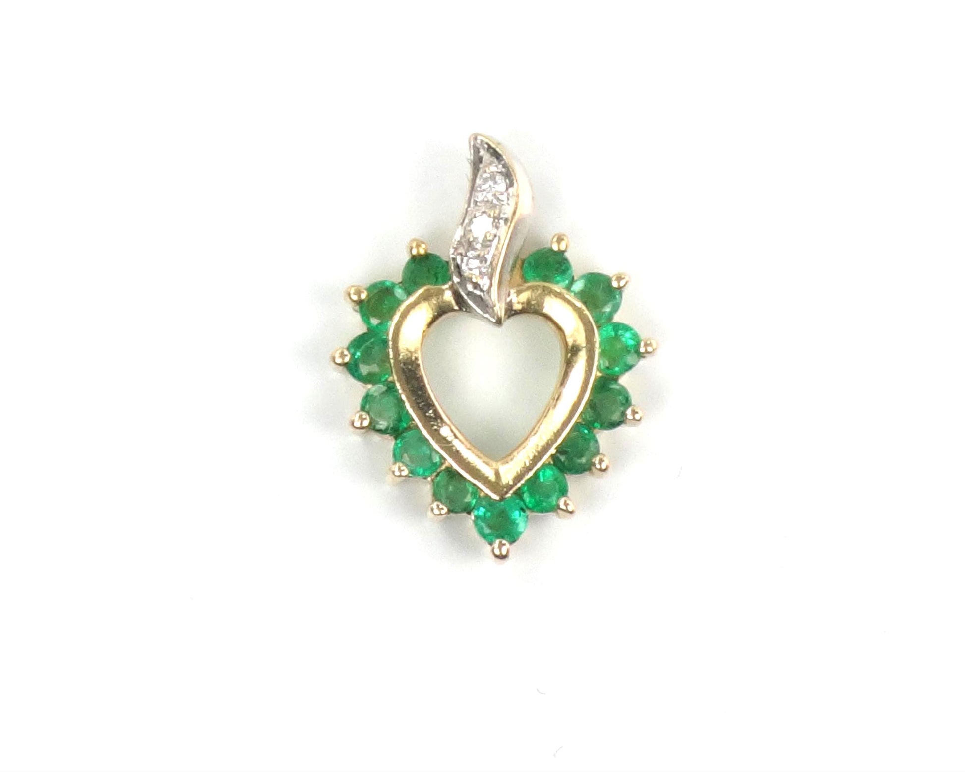 Vintage 14k Gold Natural Emerald & Diamond Heart Pendant-BelmarJewelers