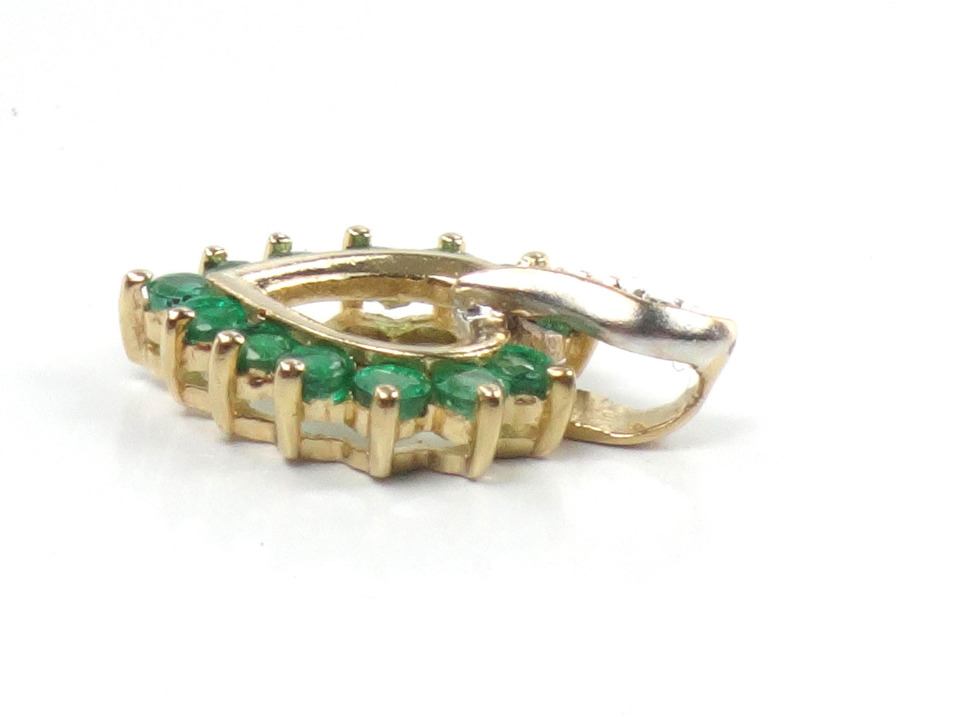 Vintage 14k Gold Natural Emerald & Diamond Heart Pendant-BelmarJewelers