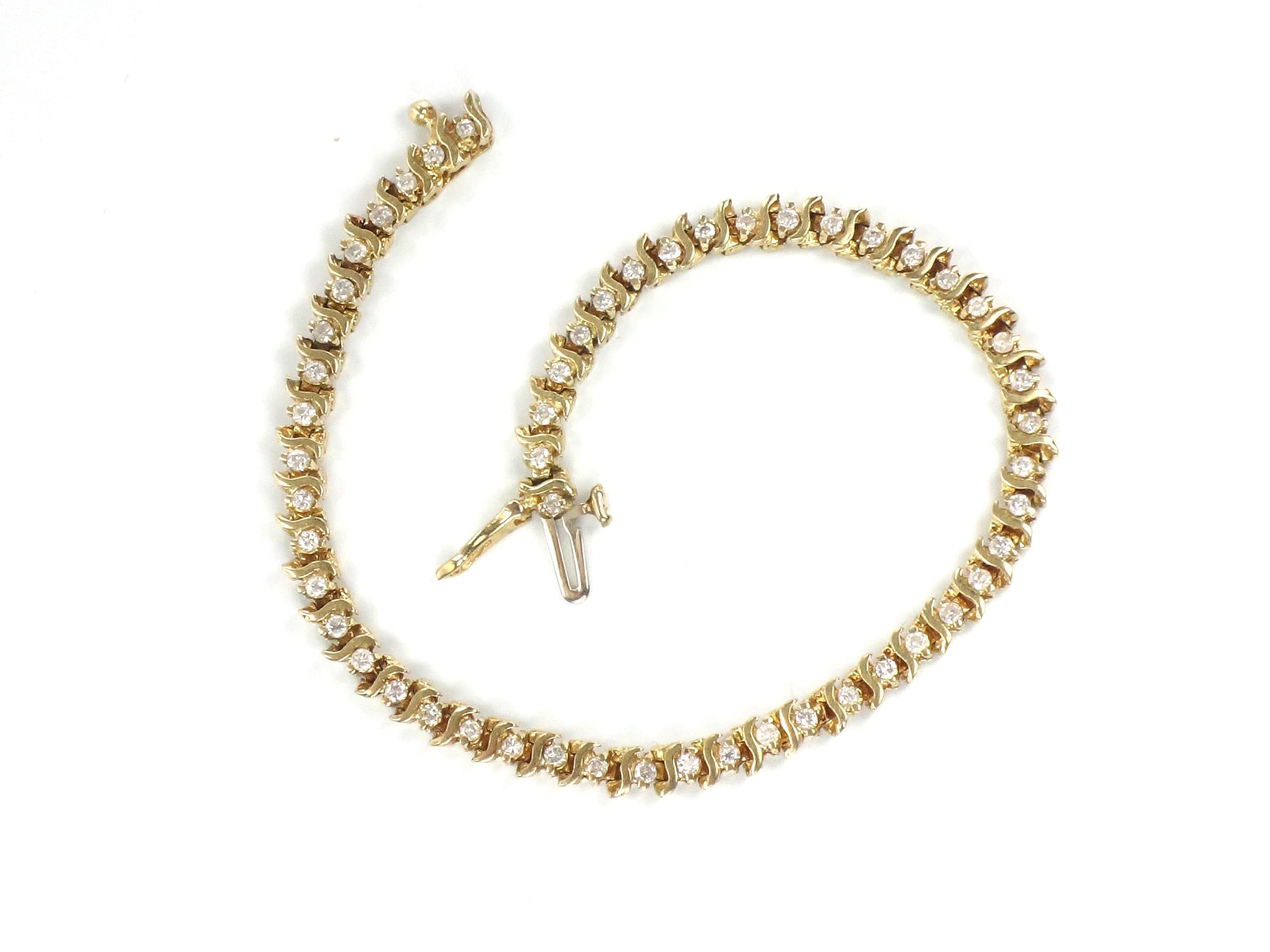 Vintage 14k Yellow Gold Diamond Tennis Bracelet, 1.25 CTS, 7 3/8"-BelmarJewelers