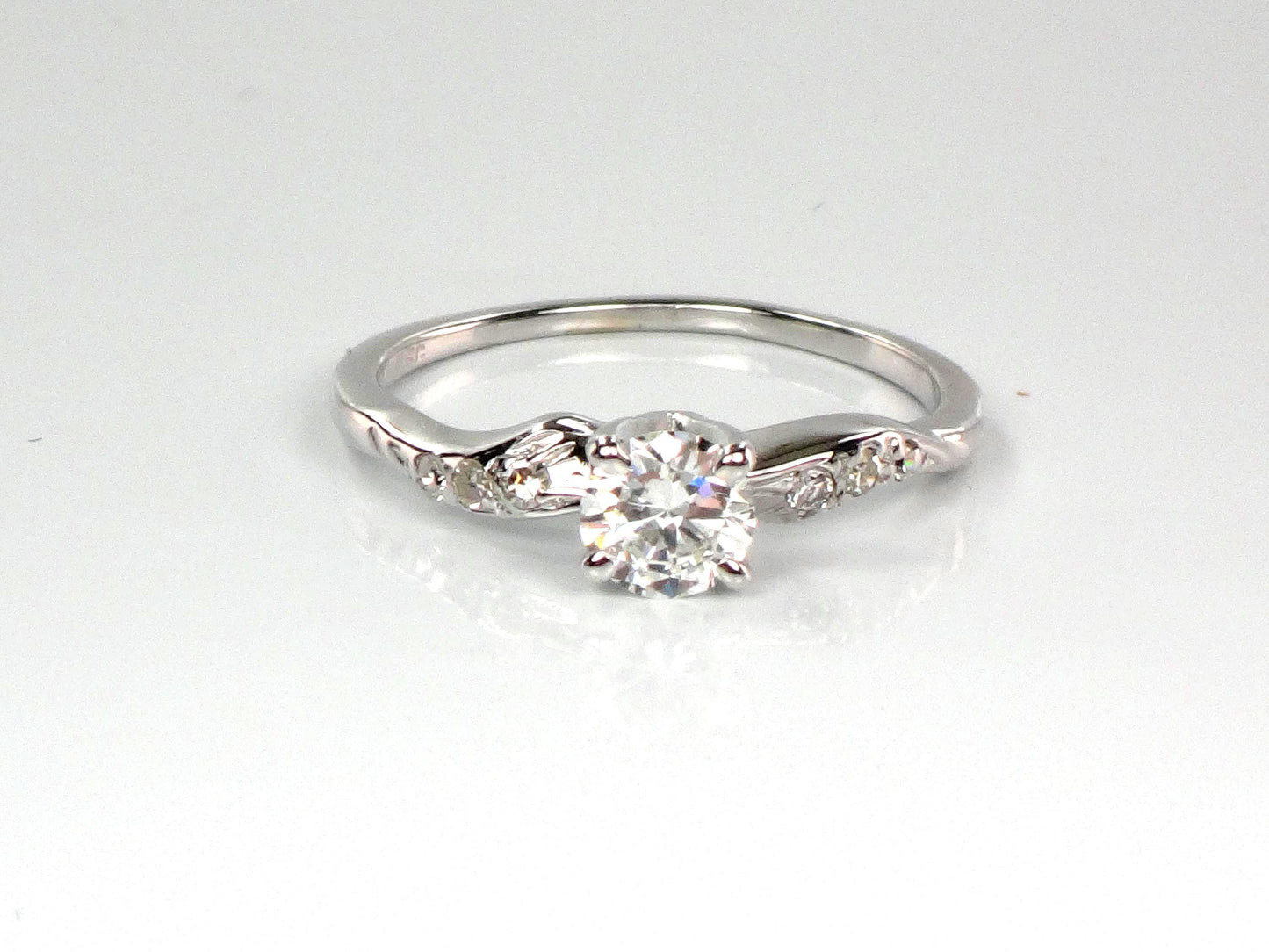 Vintage 14k White Gold Diamond Engagement Ring: 0.55 Carat, 1960s Size 6.75-BelmarJewelers