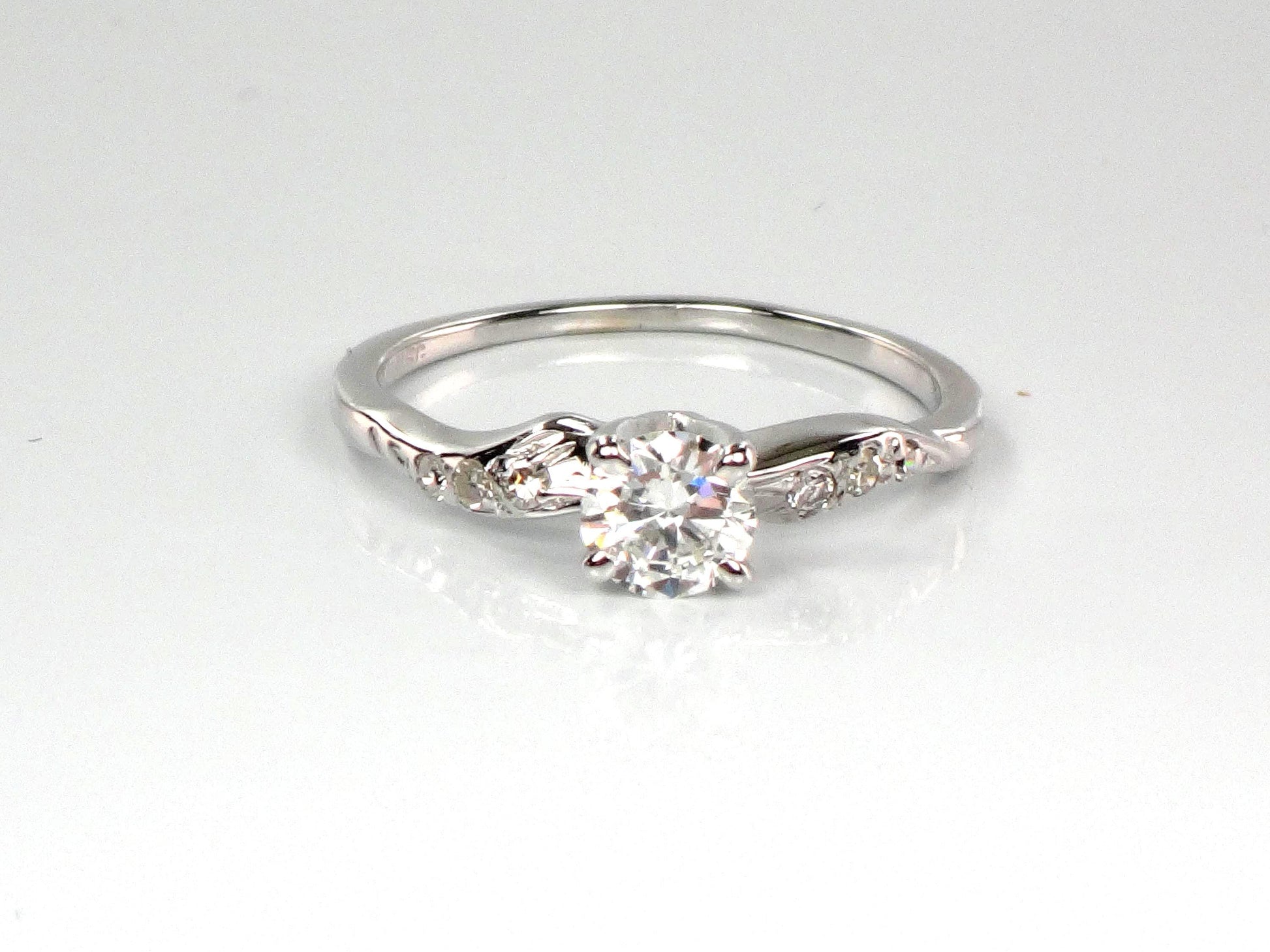 Vintage 14k White Gold Diamond Engagement Ring: 0.55 Carat, 1960s Size 6.75-BelmarJewelers