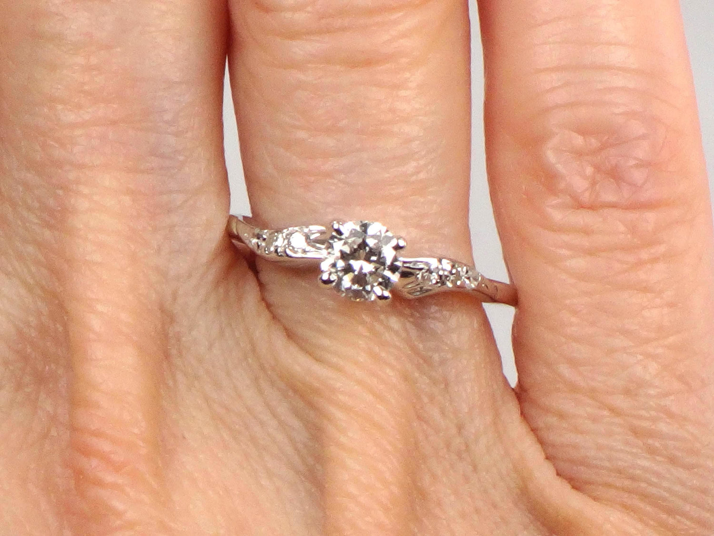 Vintage 14k White Gold Diamond Engagement Ring: 0.55 Carat, 1960s Size 6.75-BelmarJewelers