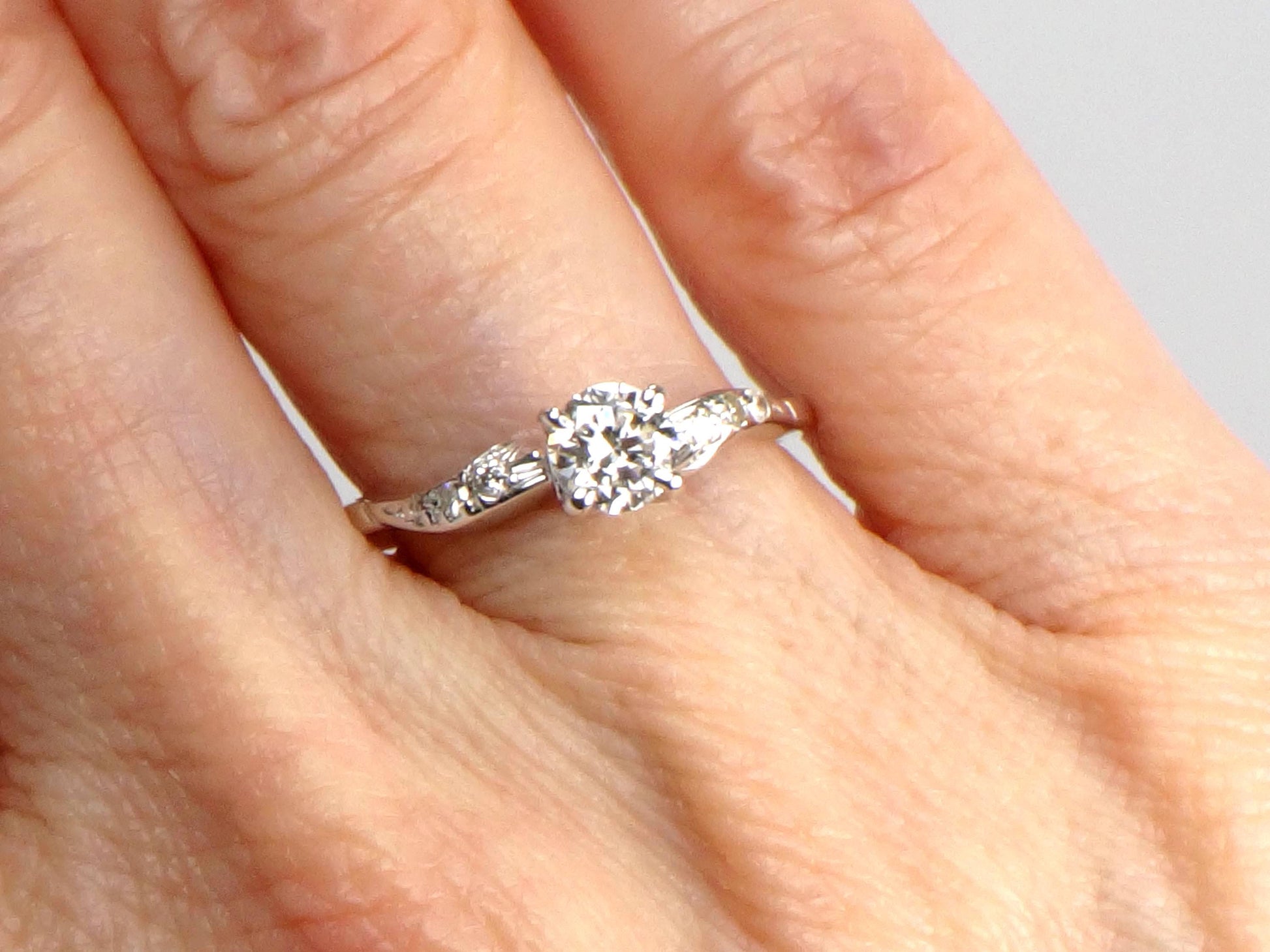 Vintage 14k White Gold Diamond Engagement Ring: 0.55 Carat, 1960s Size 6.75-BelmarJewelers
