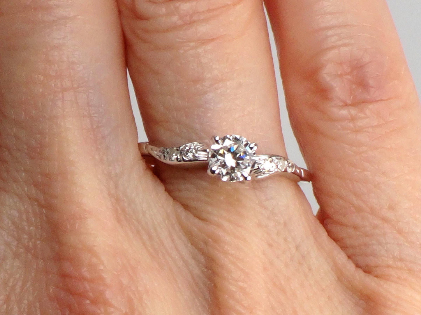 Vintage 14k White Gold Diamond Engagement Ring: 0.55 Carat, 1960s Size 6.75-BelmarJewelers