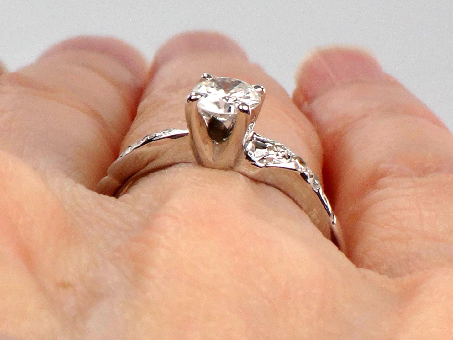 Vintage 14k White Gold Diamond Engagement Ring: 0.55 Carat, 1960s Size 6.75-BelmarJewelers