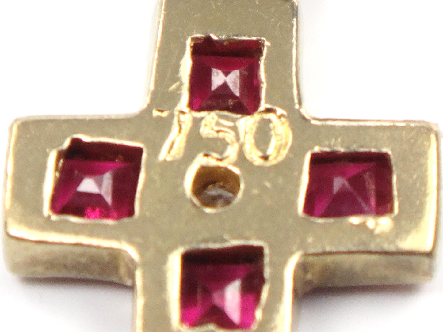 Vintage 18k Gold Ruby and Diamond Cross Necklace 16"-BelmarJewelers