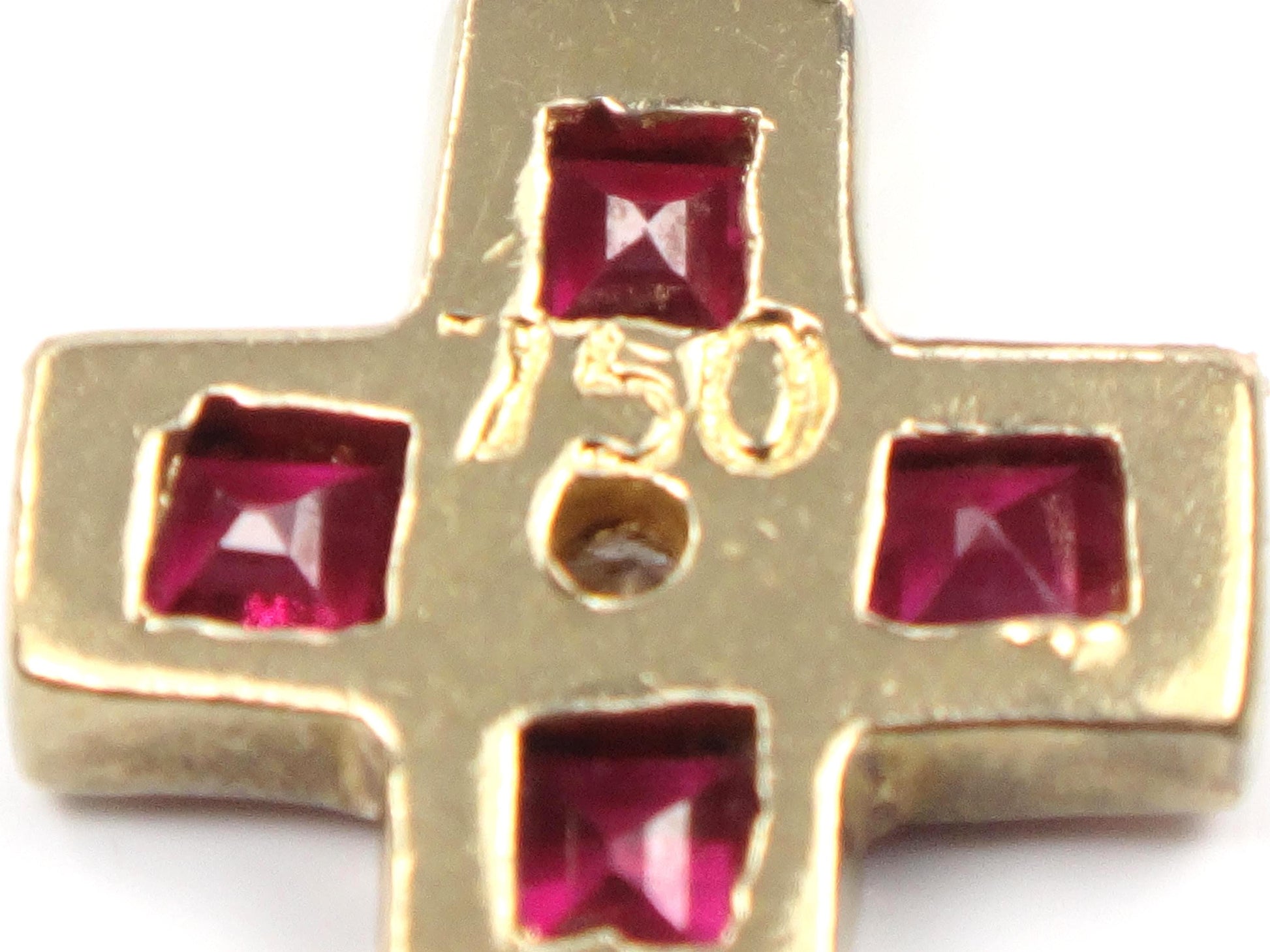 Vintage 18k Gold Ruby and Diamond Cross Necklace 16"-BelmarJewelers