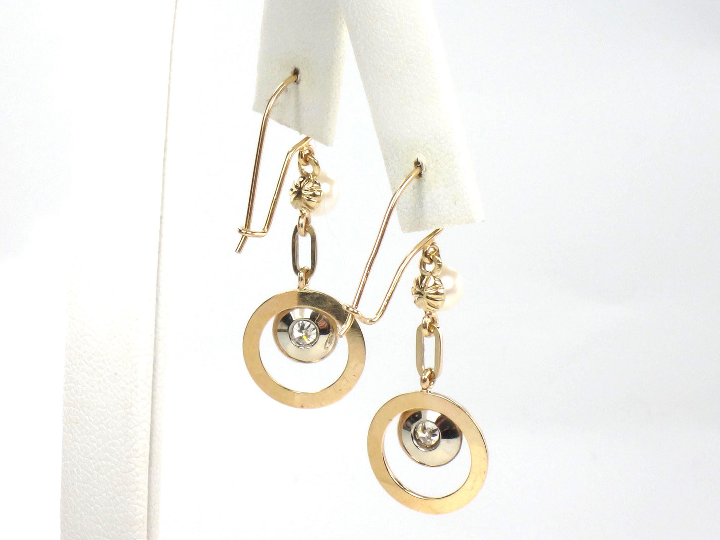 Vintage 14k Gold Diamond and Pearl Dangle Earrings-BelmarJewelers