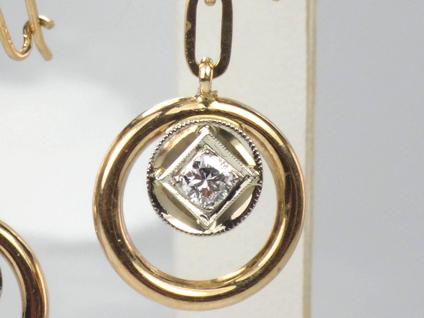 Vintage 14k Gold Diamond and Pearl Dangle Earrings-BelmarJewelers