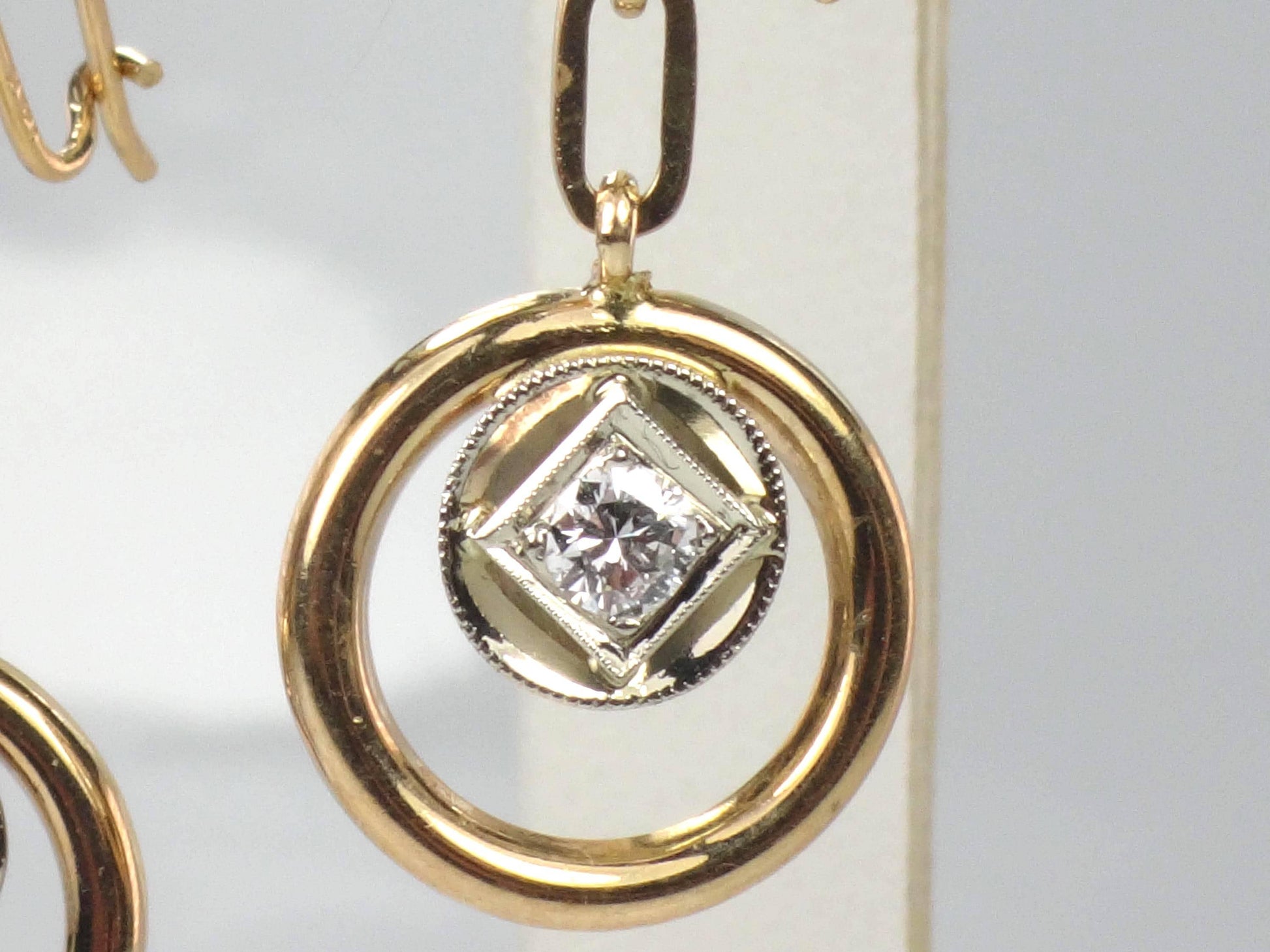Vintage 14k Gold Diamond and Pearl Dangle Earrings-BelmarJewelers