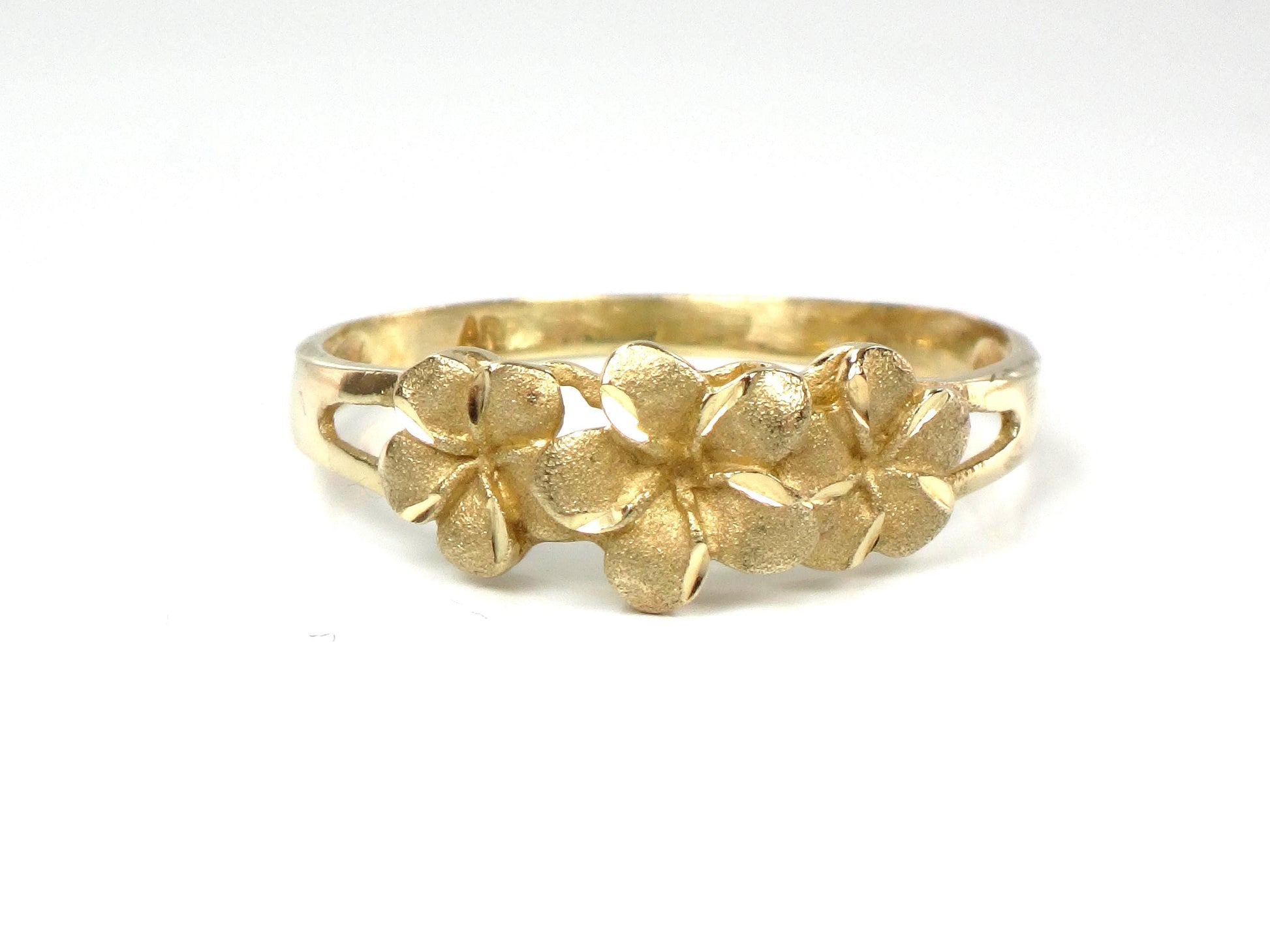 Vintage 14k Yellow Gold Plumeria Flower Ring: Size 7.25-BelmarJewelers