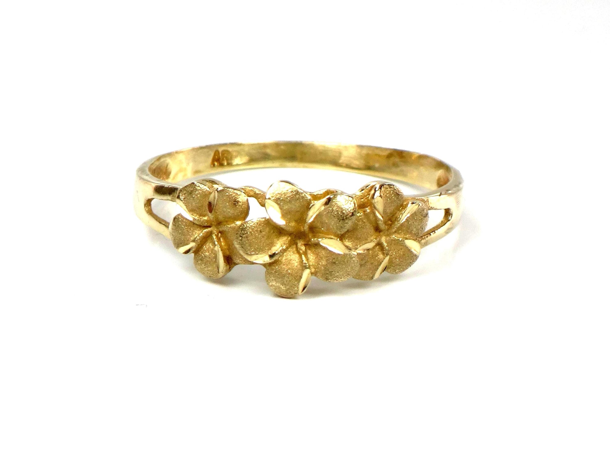 Vintage 14k Yellow Gold Plumeria Flower Ring: Size 7.25-BelmarJewelers