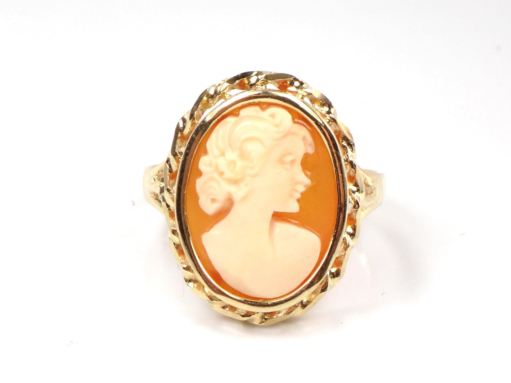 Vintage 14k Yellow Gold Cameo Ring, Size 8.25-BelmarJewelers