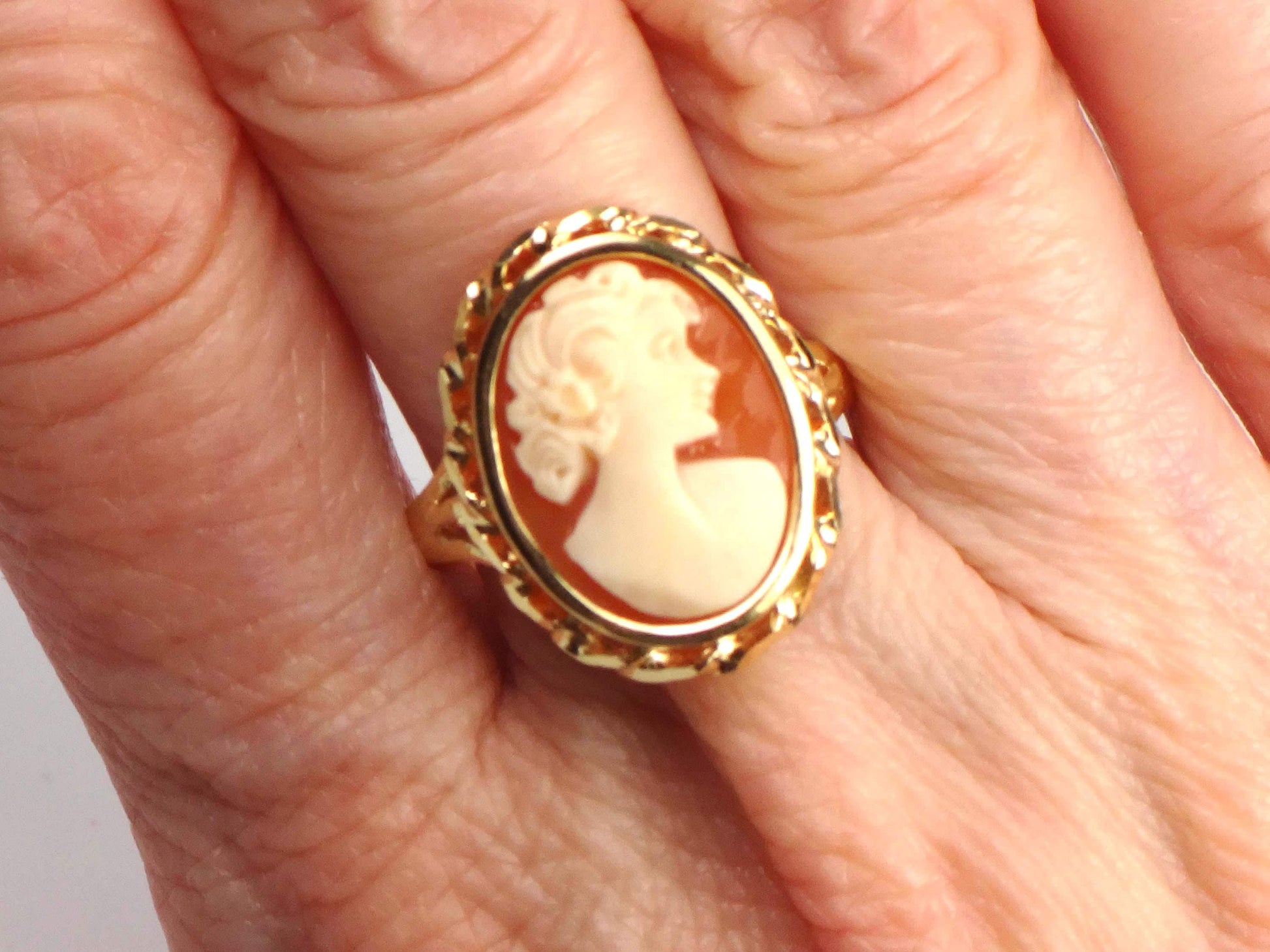 Vintage 14k Yellow Gold Cameo Ring, Size 8.25-BelmarJewelers