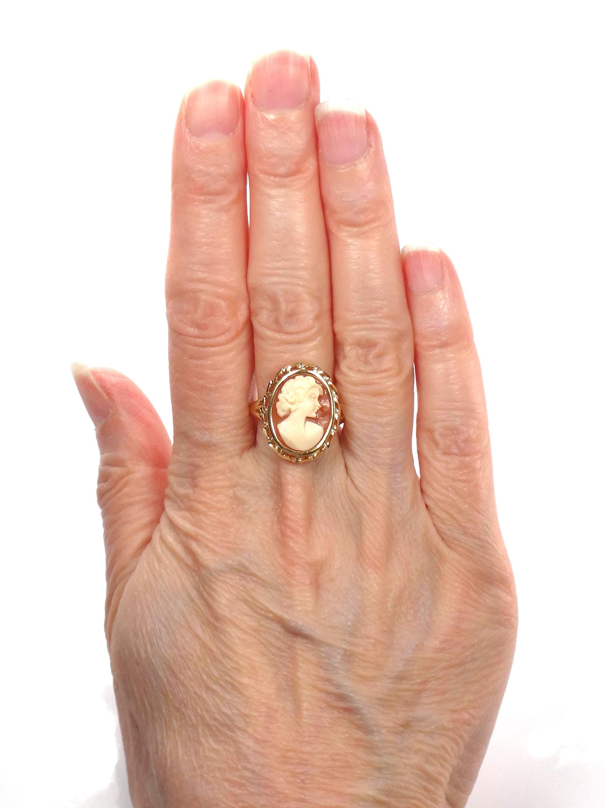 Vintage 14k Yellow Gold Cameo Ring, Size 8.25-BelmarJewelers